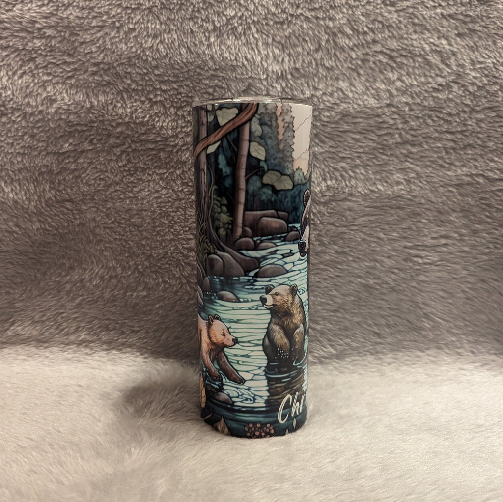 Bear Tumbler With A Stained Glass Design 20oz With Reusable Straw, Can Be Personalized