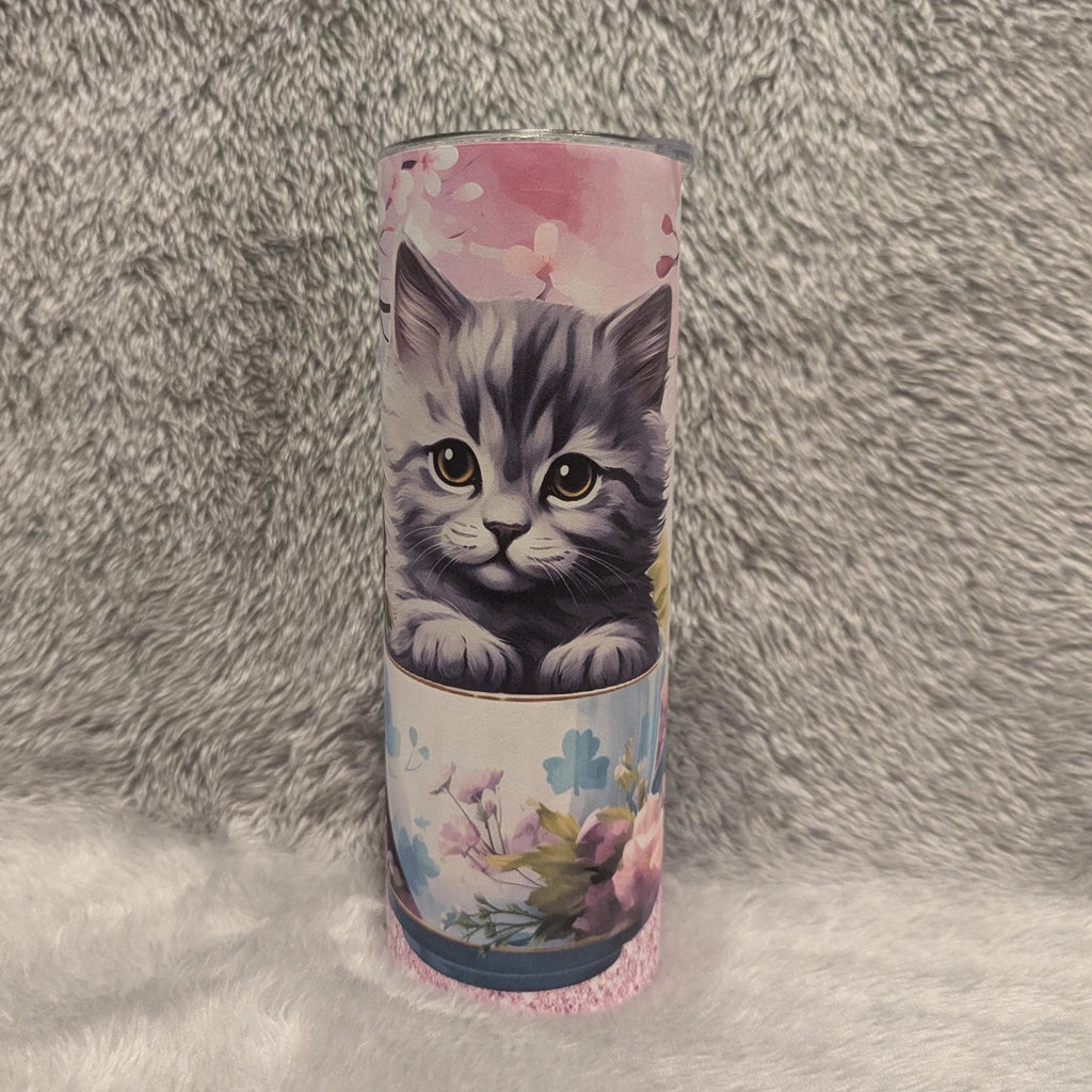 Teacup Kitten/Cat Tumbler 20oz With Reusable Straw, Can Be Personalized