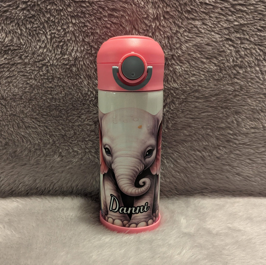 Kids Elephant Water Bottle 12oz With Reusable Straw Can Be Personalized