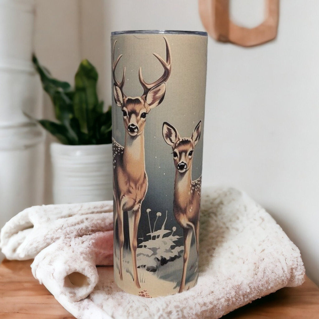 Wildlife Inspired Deer Tumbler 20oz With Reusable Straw, Can Be Personalized