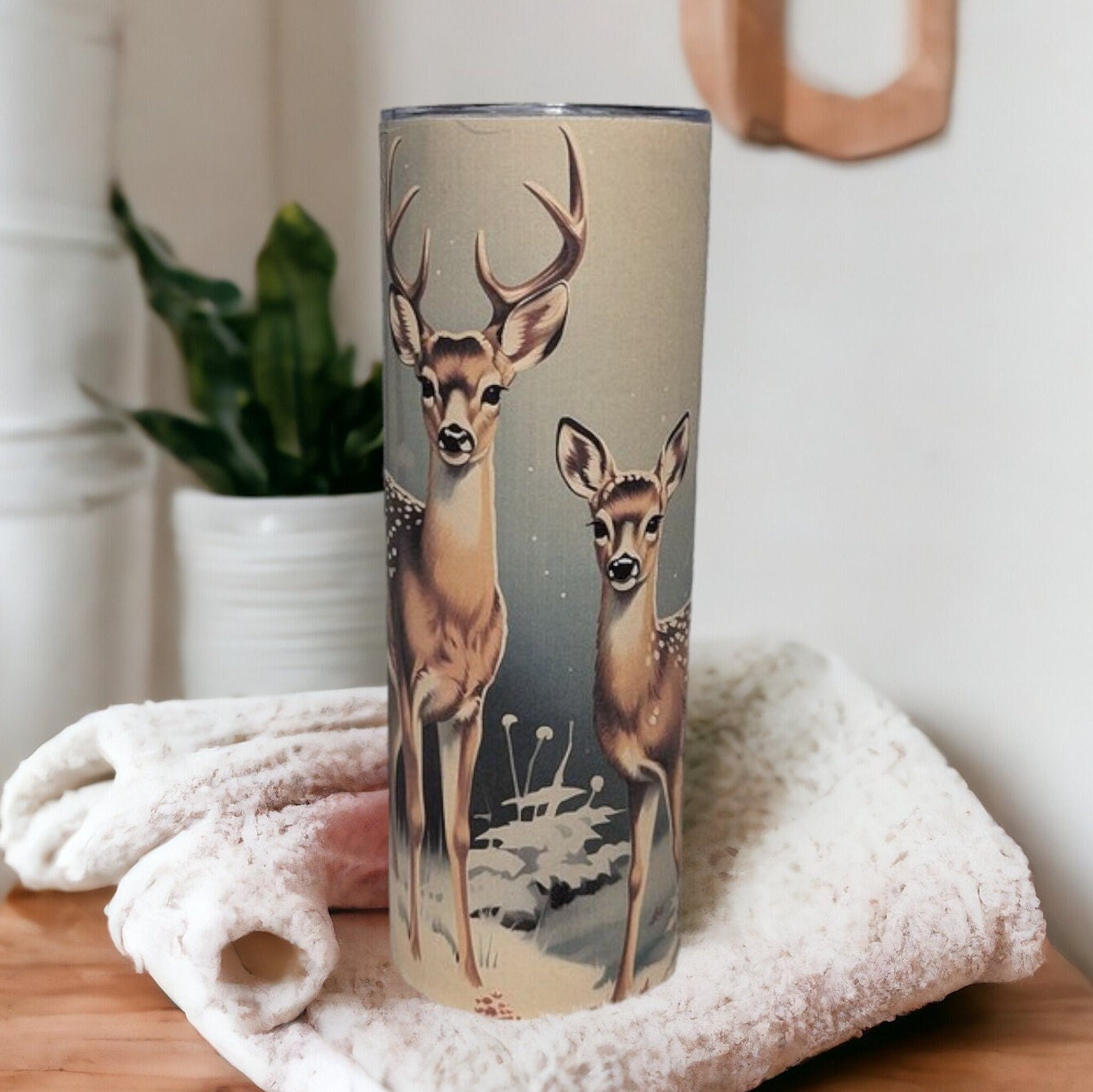 Wildlife Inspired Deer Tumbler 20oz With Reusable Straw, Can Be Personalized