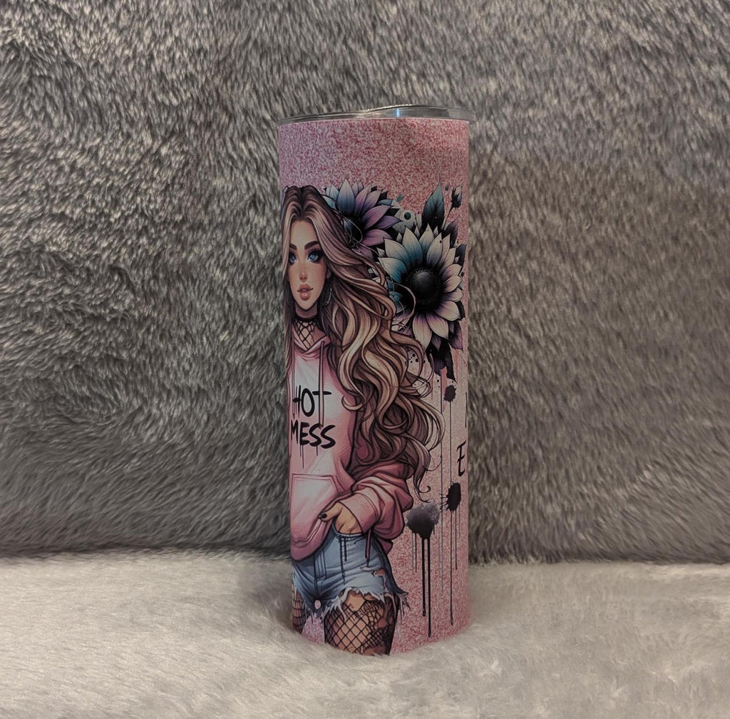 Hot Mess Girl Tumbler 20oz With Reusable Straw, Can Be Personalized
