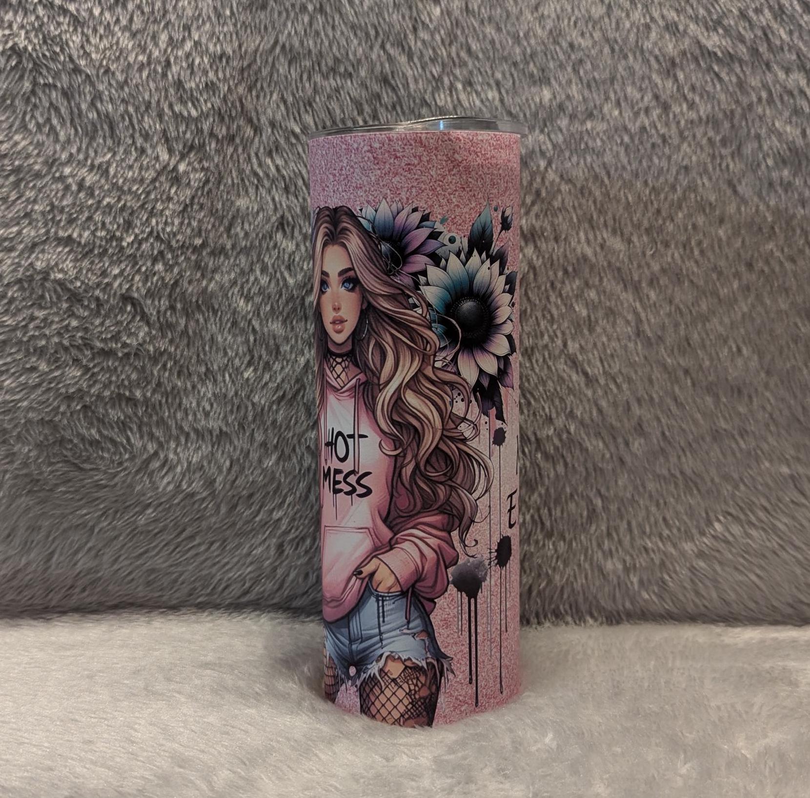 Hot Mess Girl Tumbler 20oz With Reusable Straw, Can Be Personalized