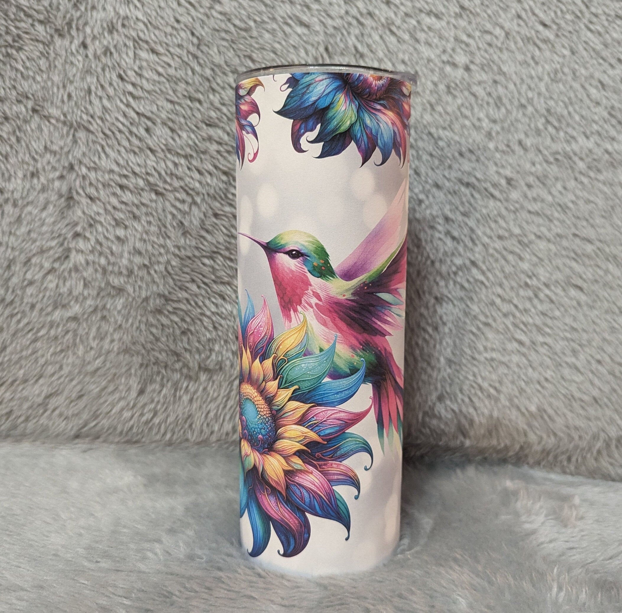 Hummingbird Tumbler with Colorful Sunflowers 20oz With Reusable Straw, Can Be Personalized