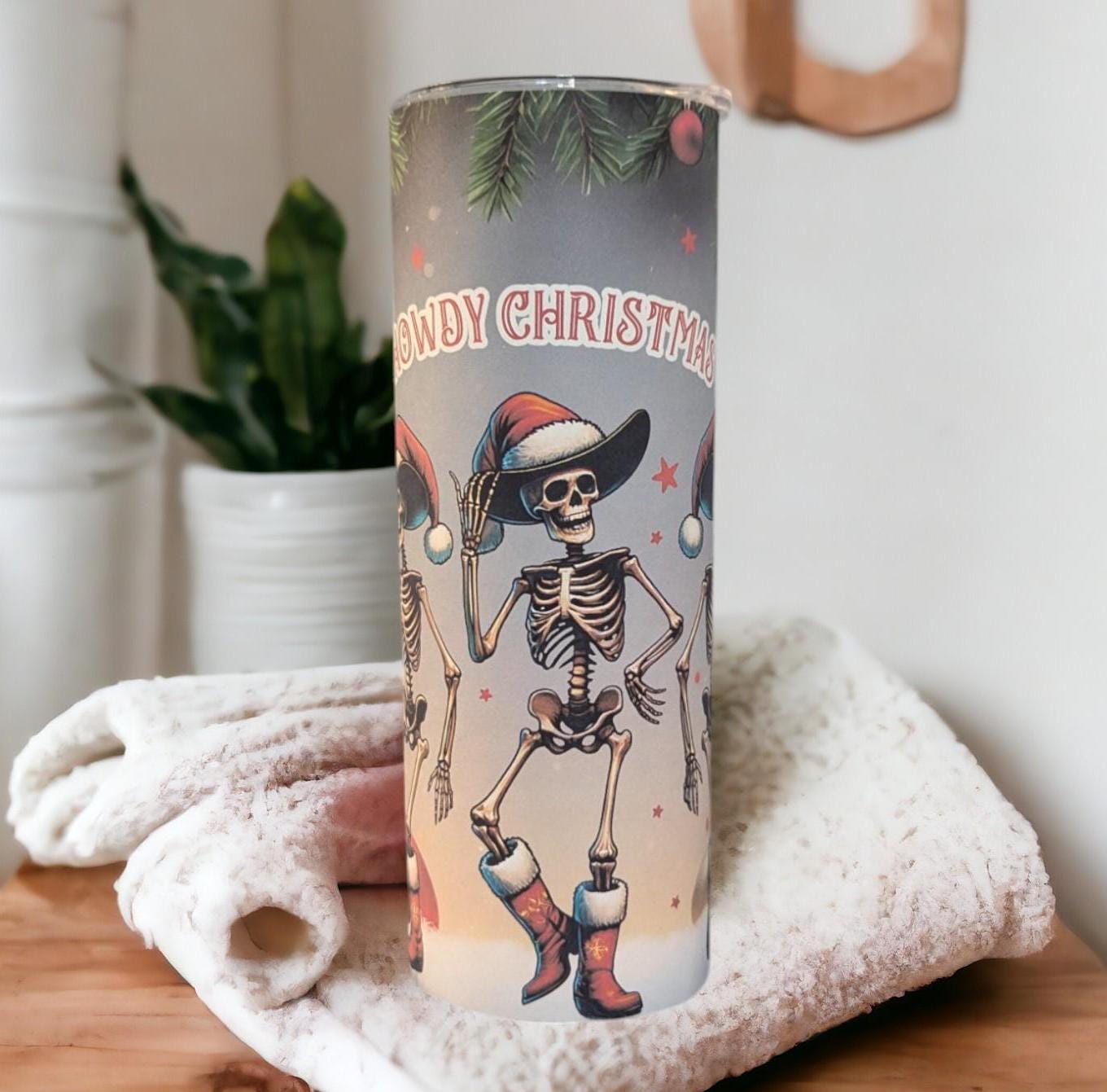 Howdy Christmas Skeleton Tumbler 20oz With Reusable Straw