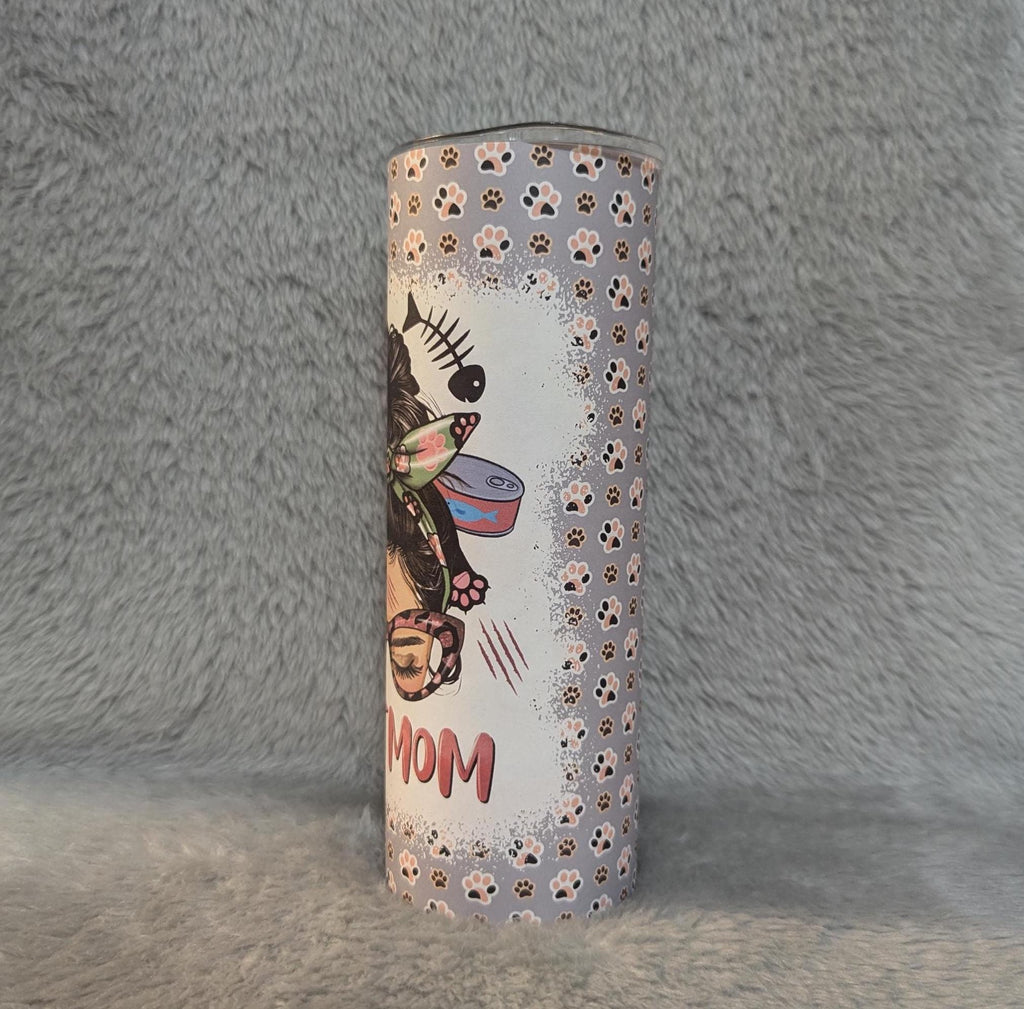 Cat Mom Tumbler 20oz With Reusable Straw, Can Be Personalized