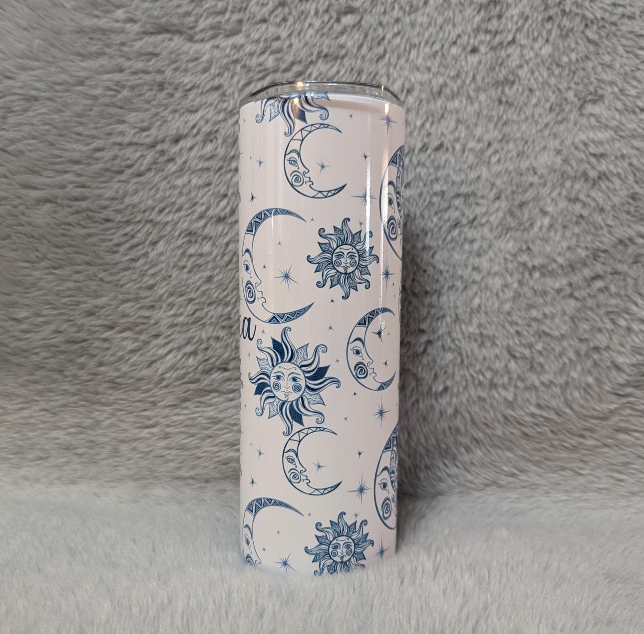 Sun and Moon Tumbler 20oz With Reusable Straw, Can Be Personalized