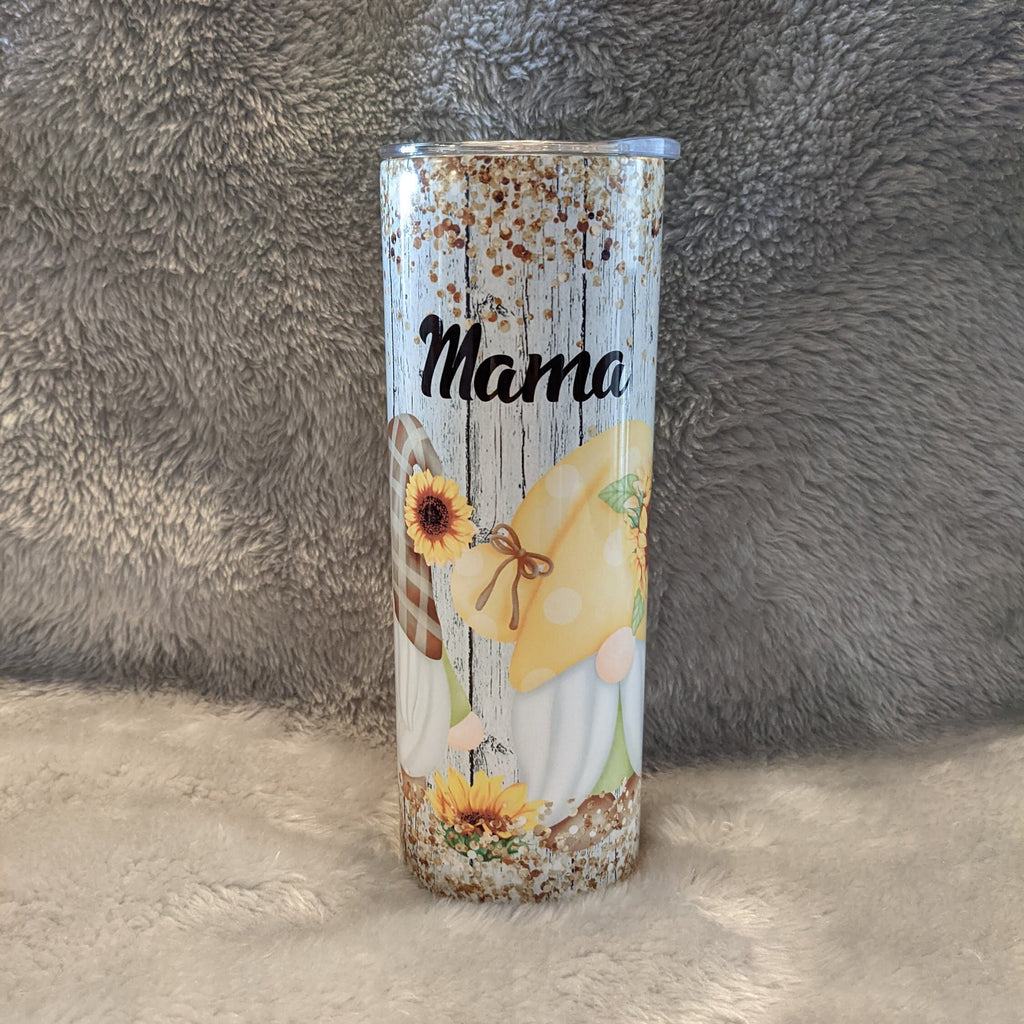 Cute Gnome With Sunflowers Tumbler 20oz With Reusable Straw, Can Be Personalized