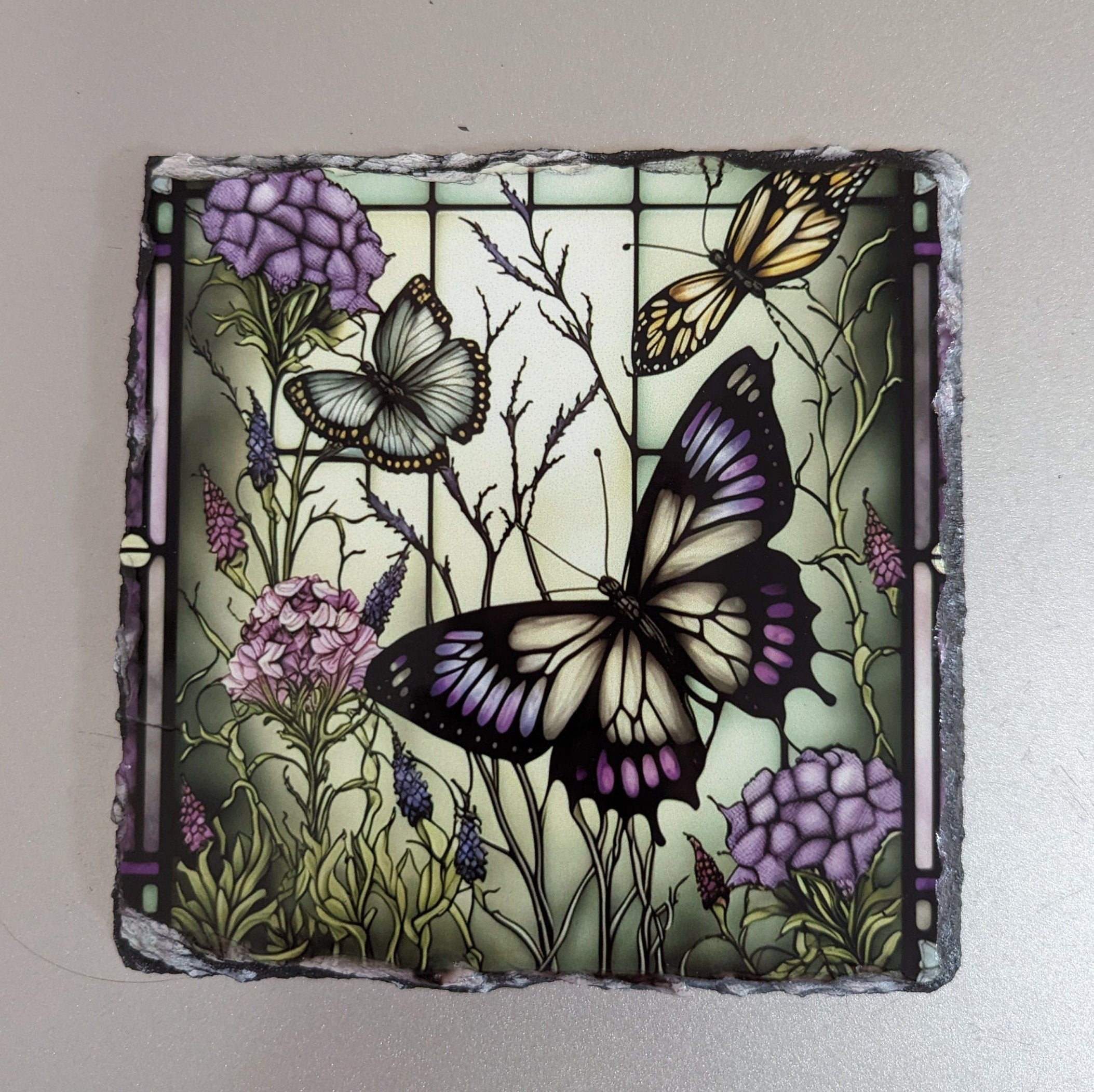 Purple Butterfly Slate Picture With Display Legs