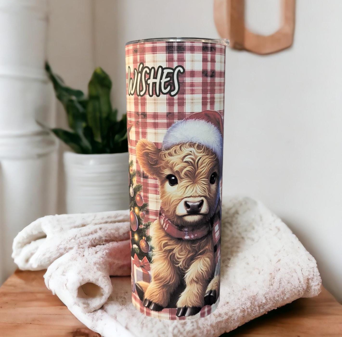 Highland Cow Christmas Tumbler 20oz With Reusable Straw