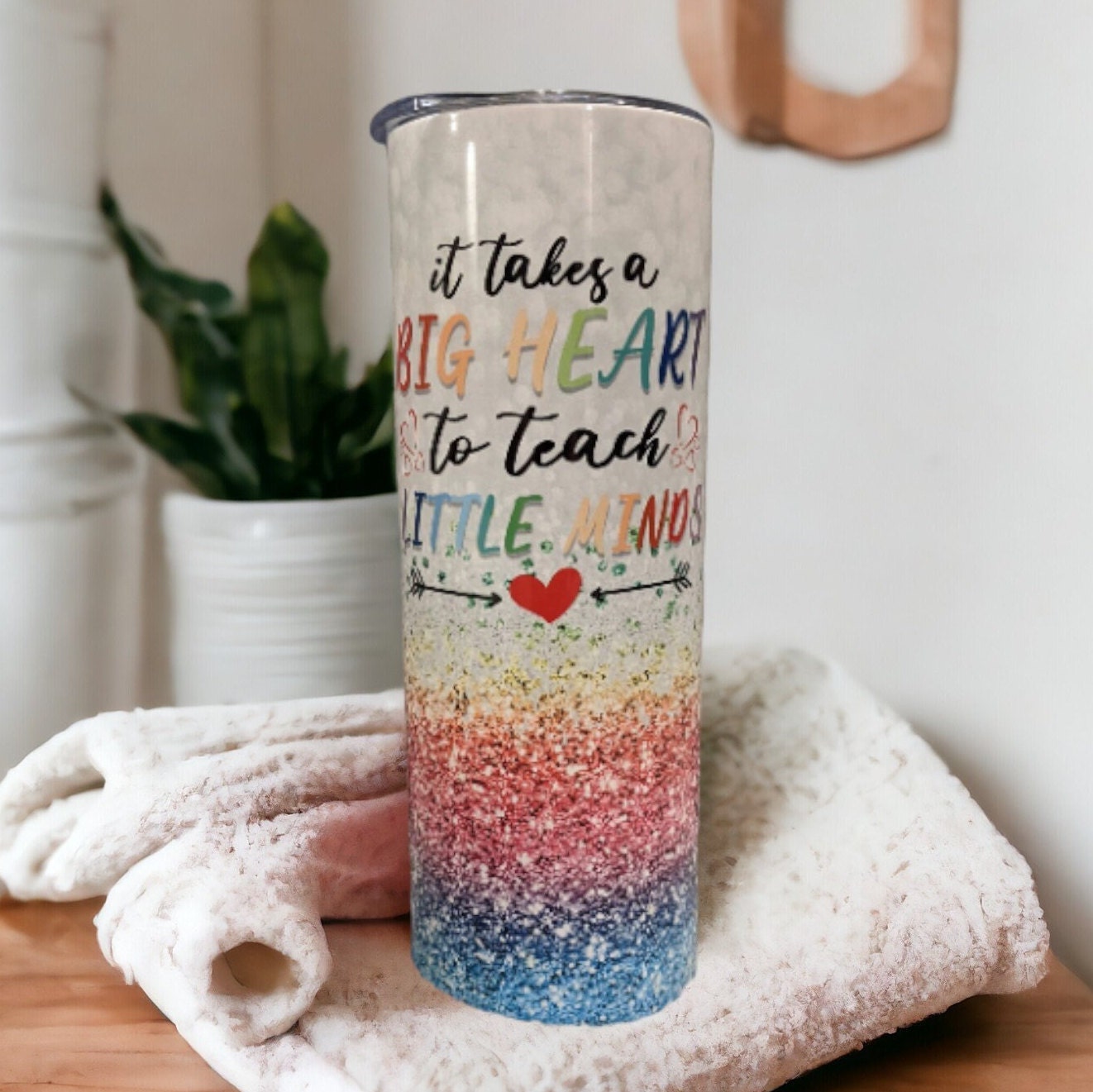 It Takes Big Hearts To Teach Little Minds Teacher Tumbler 20oz With Reusable Straw, Can Be Personalized