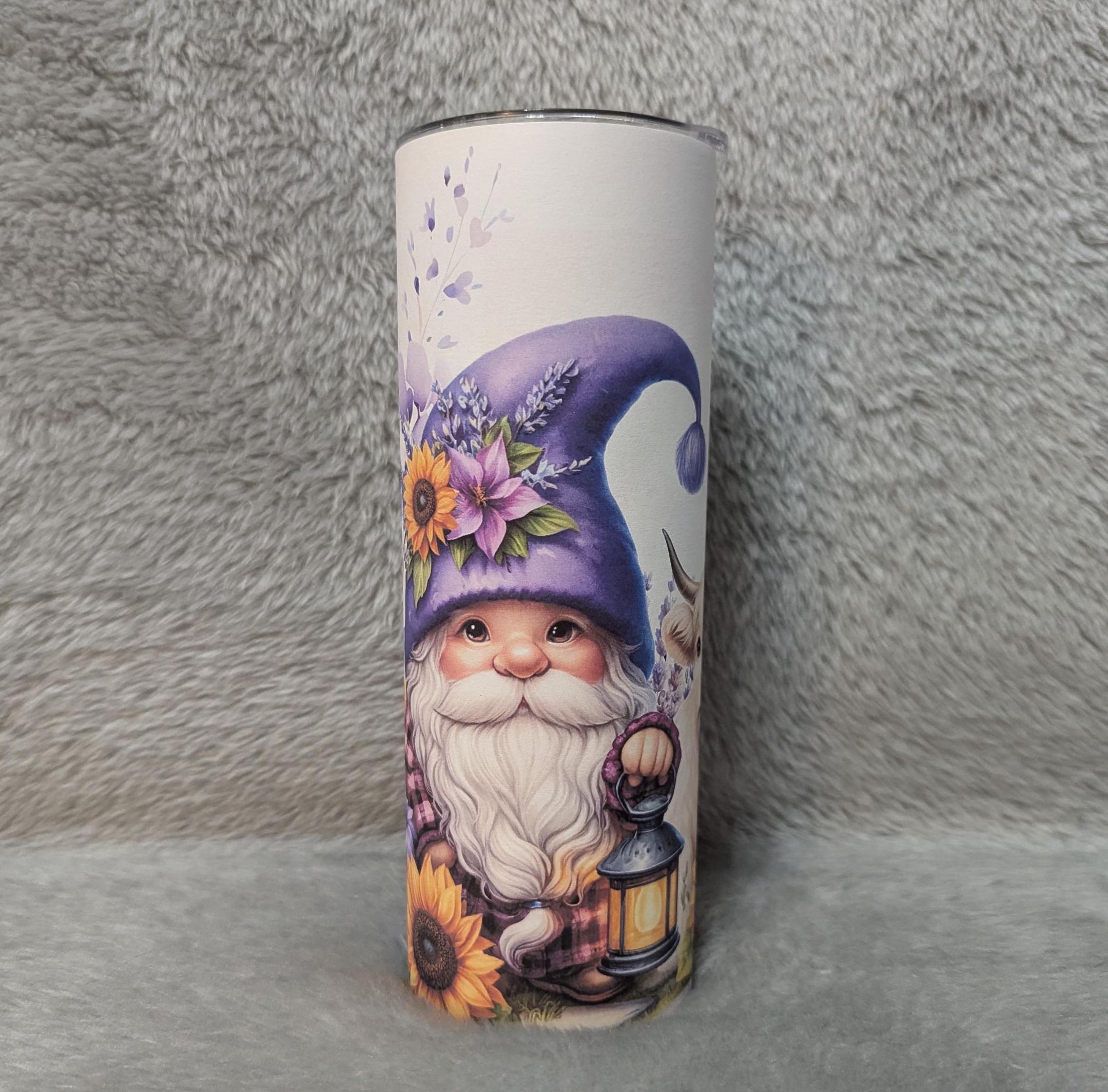 Gnome With Highland Cow Tumbler 20oz With Reusable Straw, Can Be Personalized