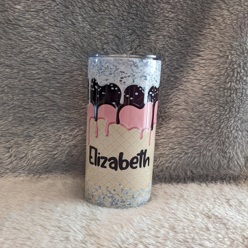 Kids Ice Cream Tumbler 15oz With Reusable Straw, Can Be Personalized