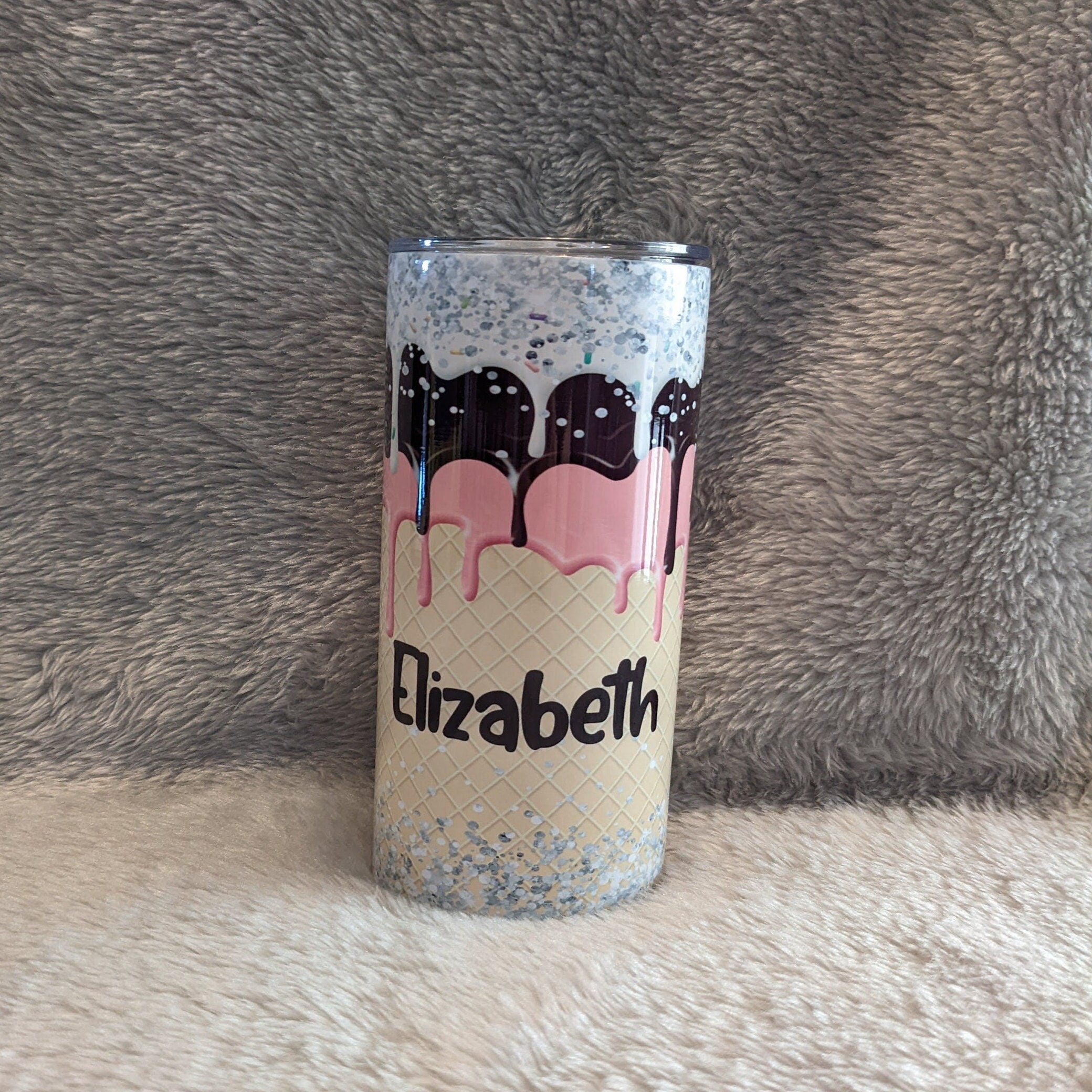 Kids Ice Cream Tumbler 15oz With Reusable Straw, Can Be Personalized