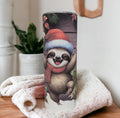 Christmas Sloth Tumbler 20oz With Reusable Straw, Can Be Personalized