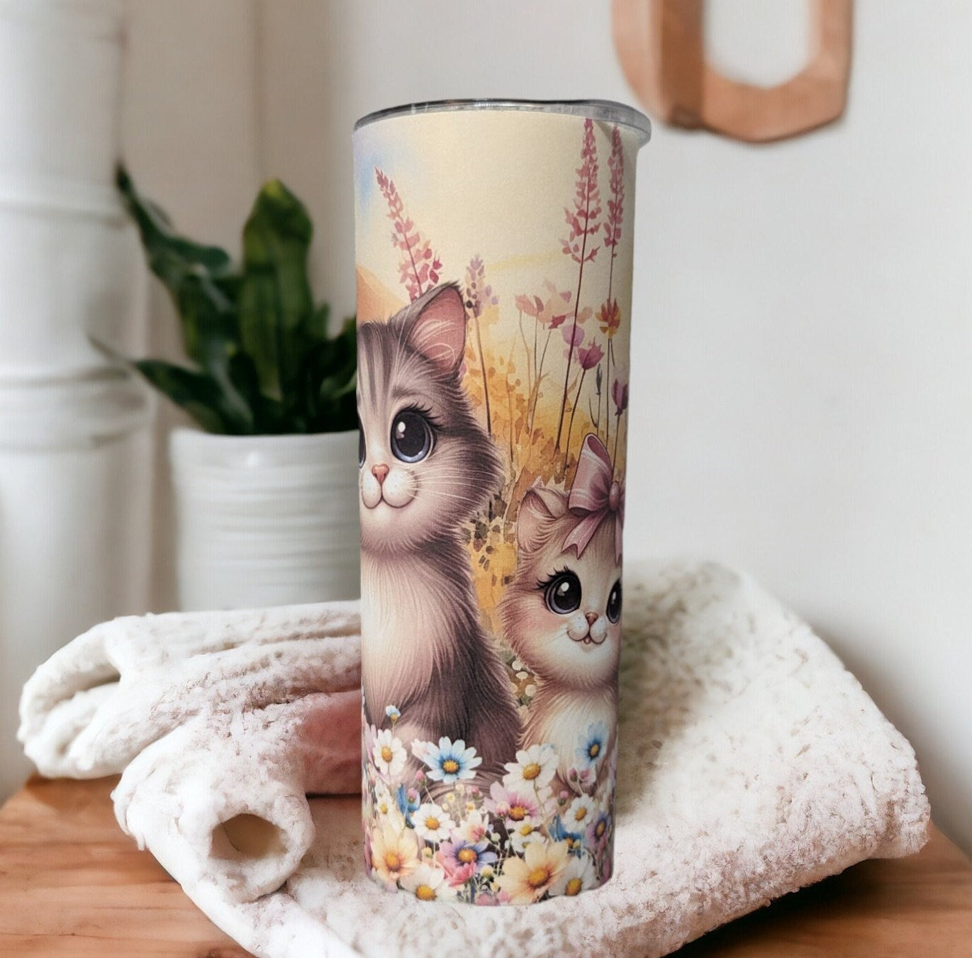 Cat Tumbler 20oz With Reusable Straw, Can Be Personalized