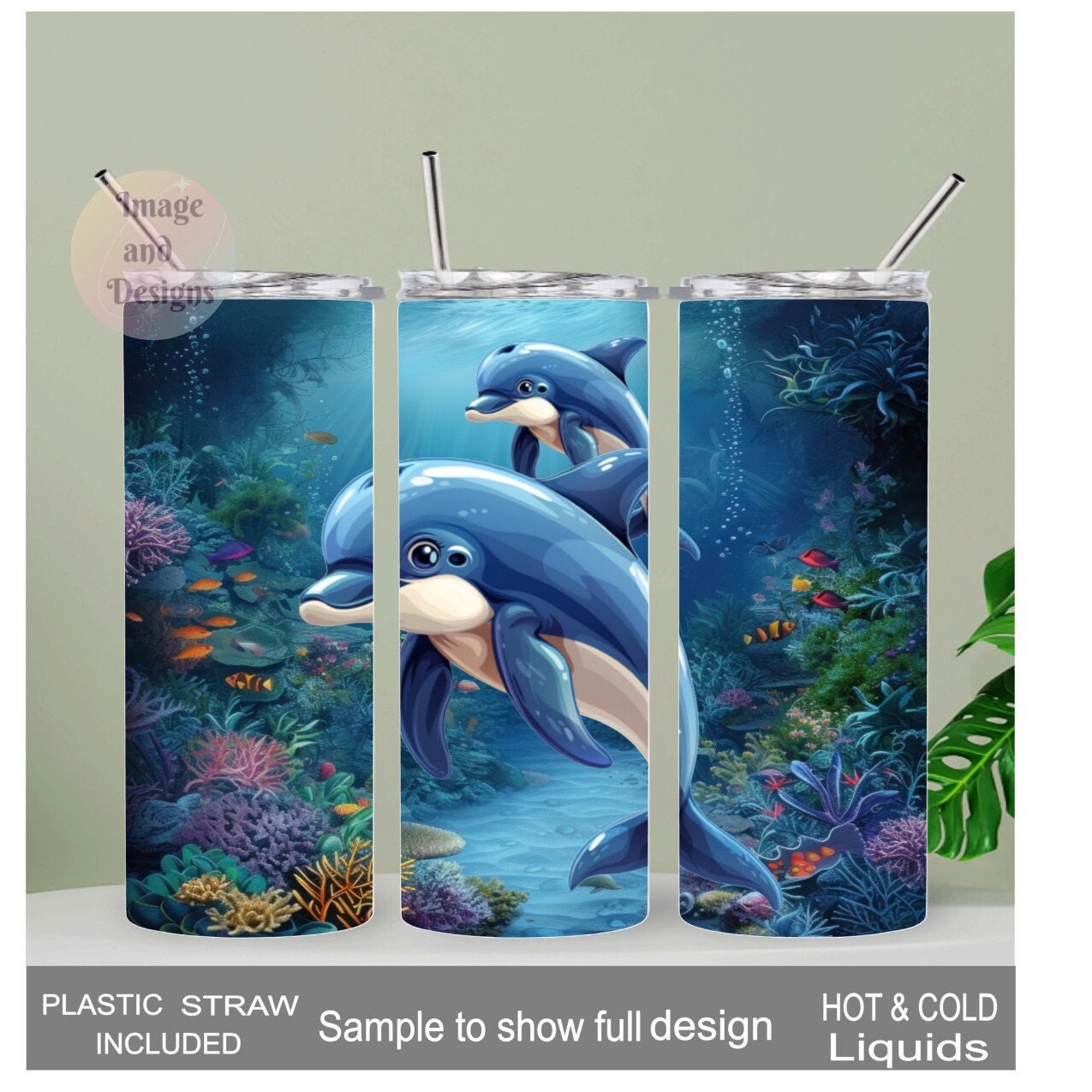 Dolphin Tumbler 20oz With Reusable Straw, Can Be Personalized