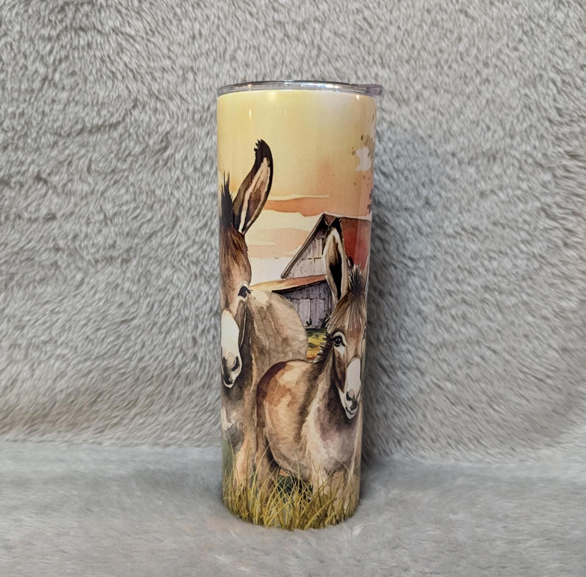 Donkey Tumbler with A Watercolor Design 20oz With Reusable Straw, Can Be Personalized