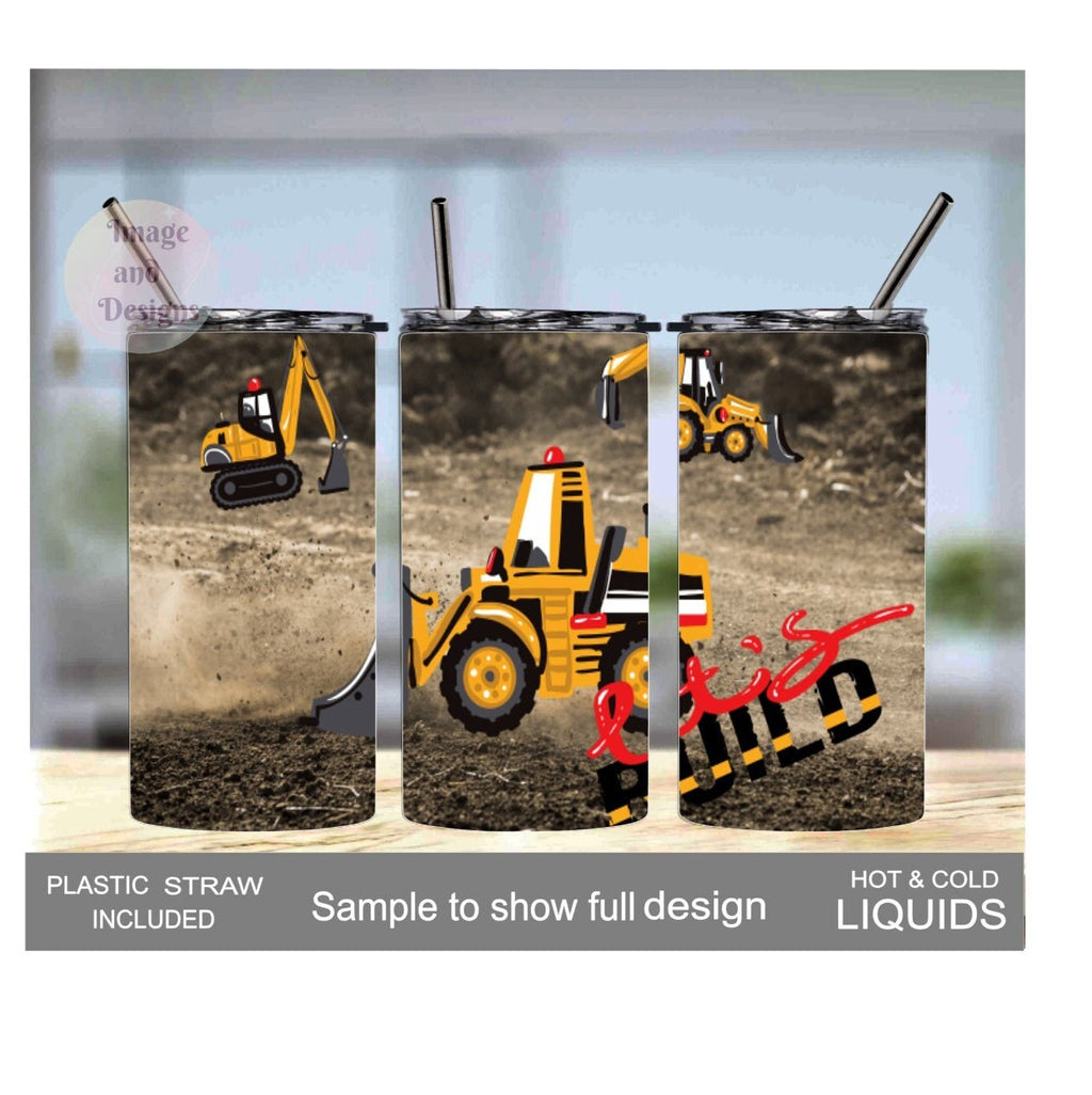 Boys Construction Tumbler 15oz With Reusable Straw, Can Be Personalized