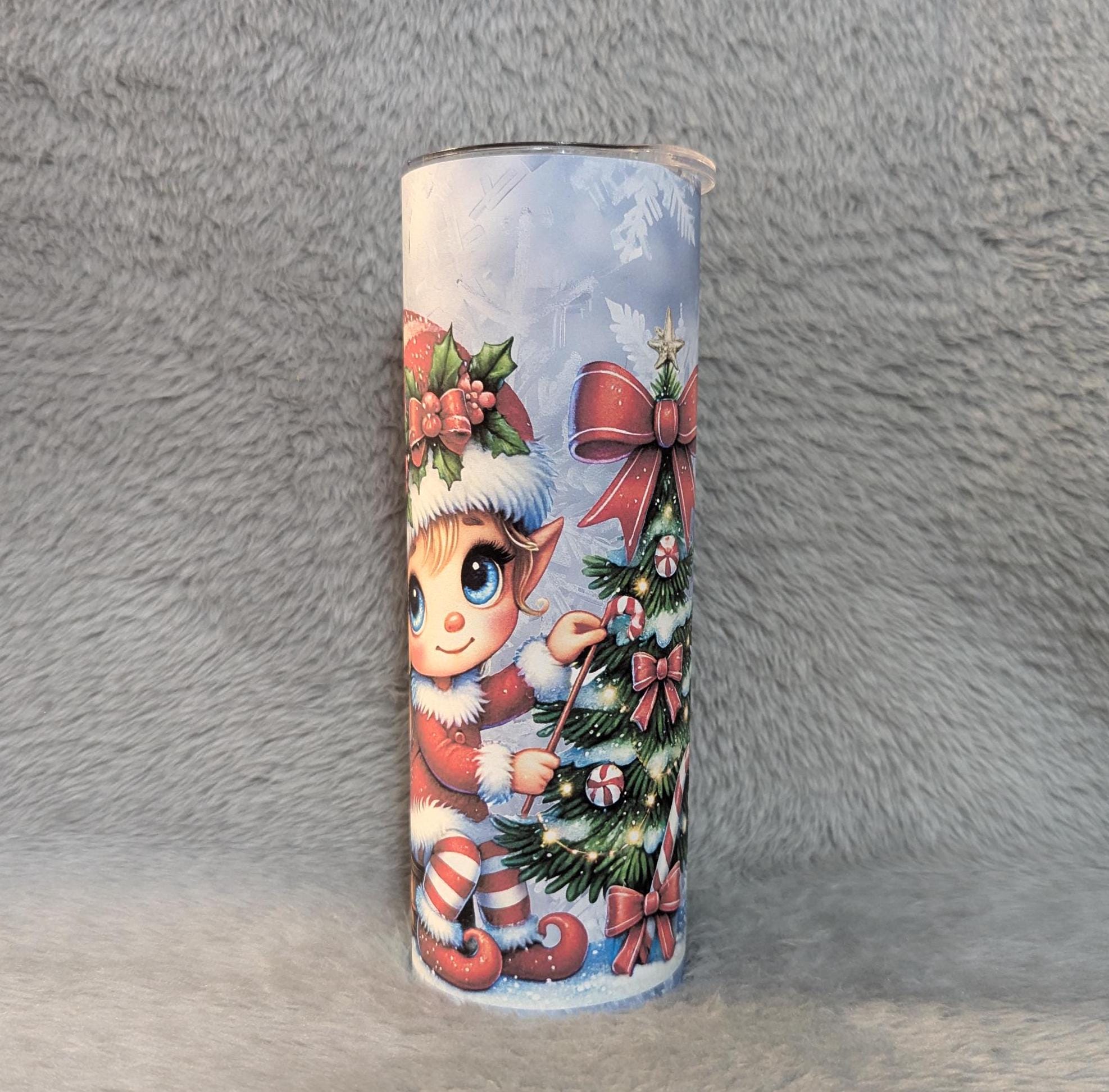 Christmas Elf Tumbler 20oz With Reusable Straw, Can Be Personalized