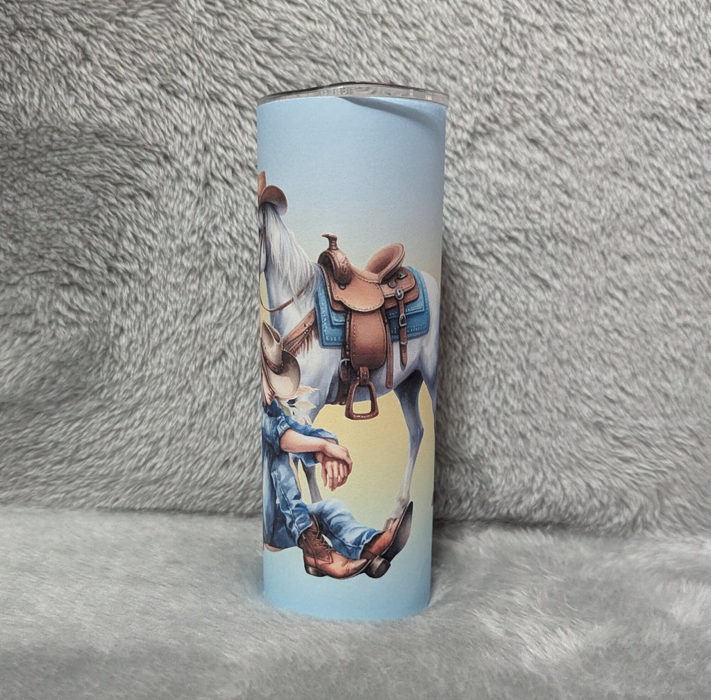 Cowboy Tumbler 20oz With Reusable Straw, Can Be Personalized