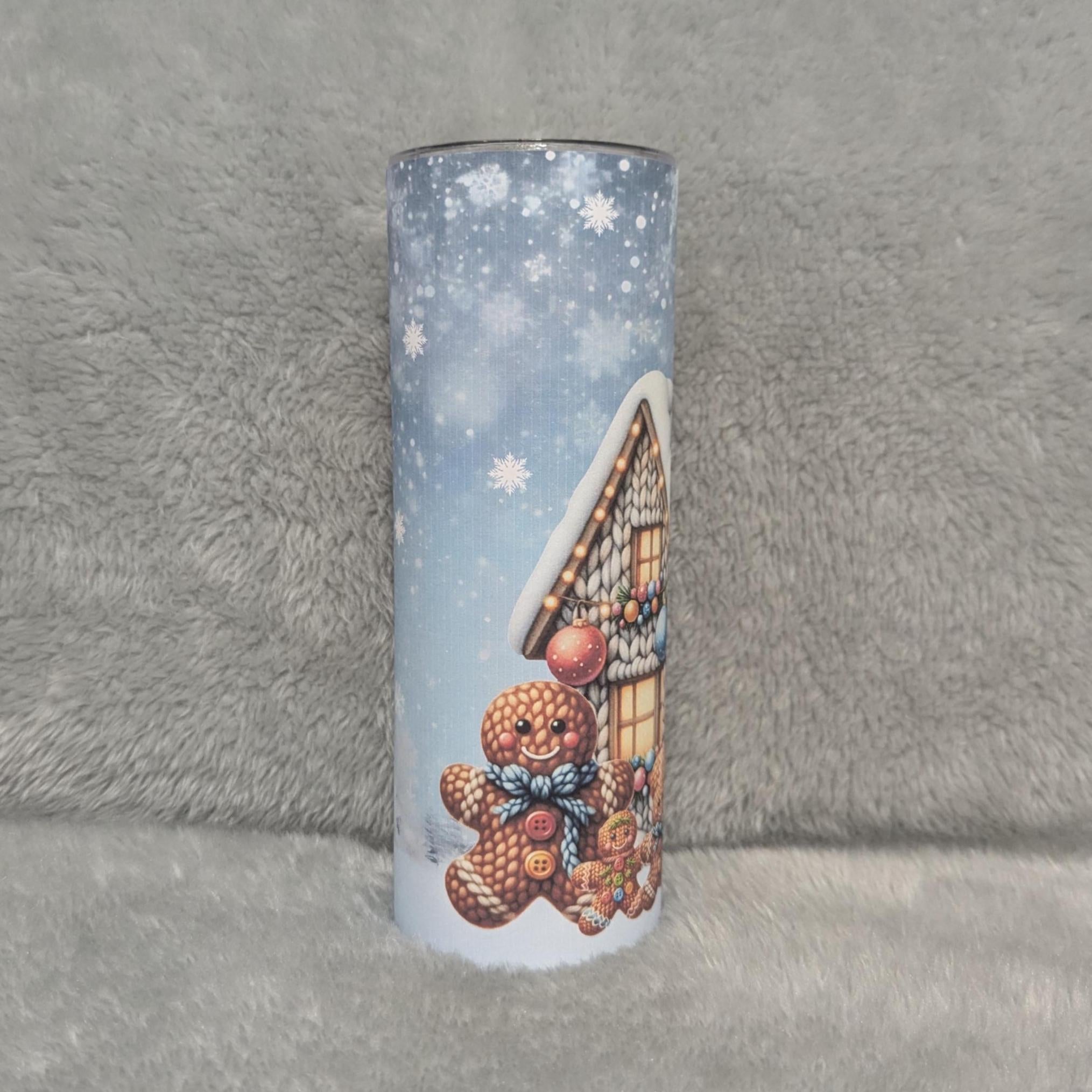 Gingerbread Man Tumbler With A Faux Yarn Design 20oz With Reusable Straw, Can Be Personalized