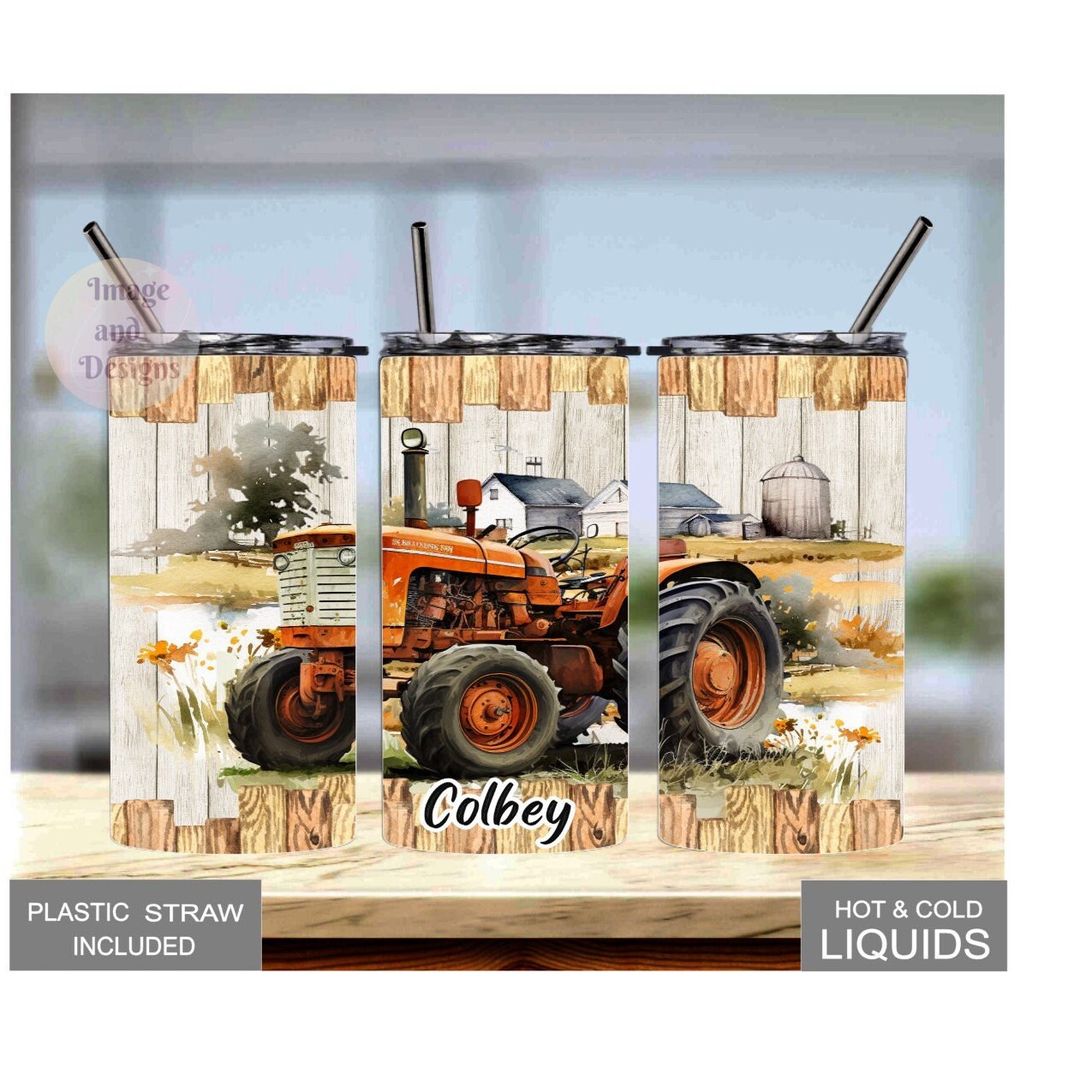 Kids Tractor Tumbler 15oz With Reusable Straw, Can Be Personalized