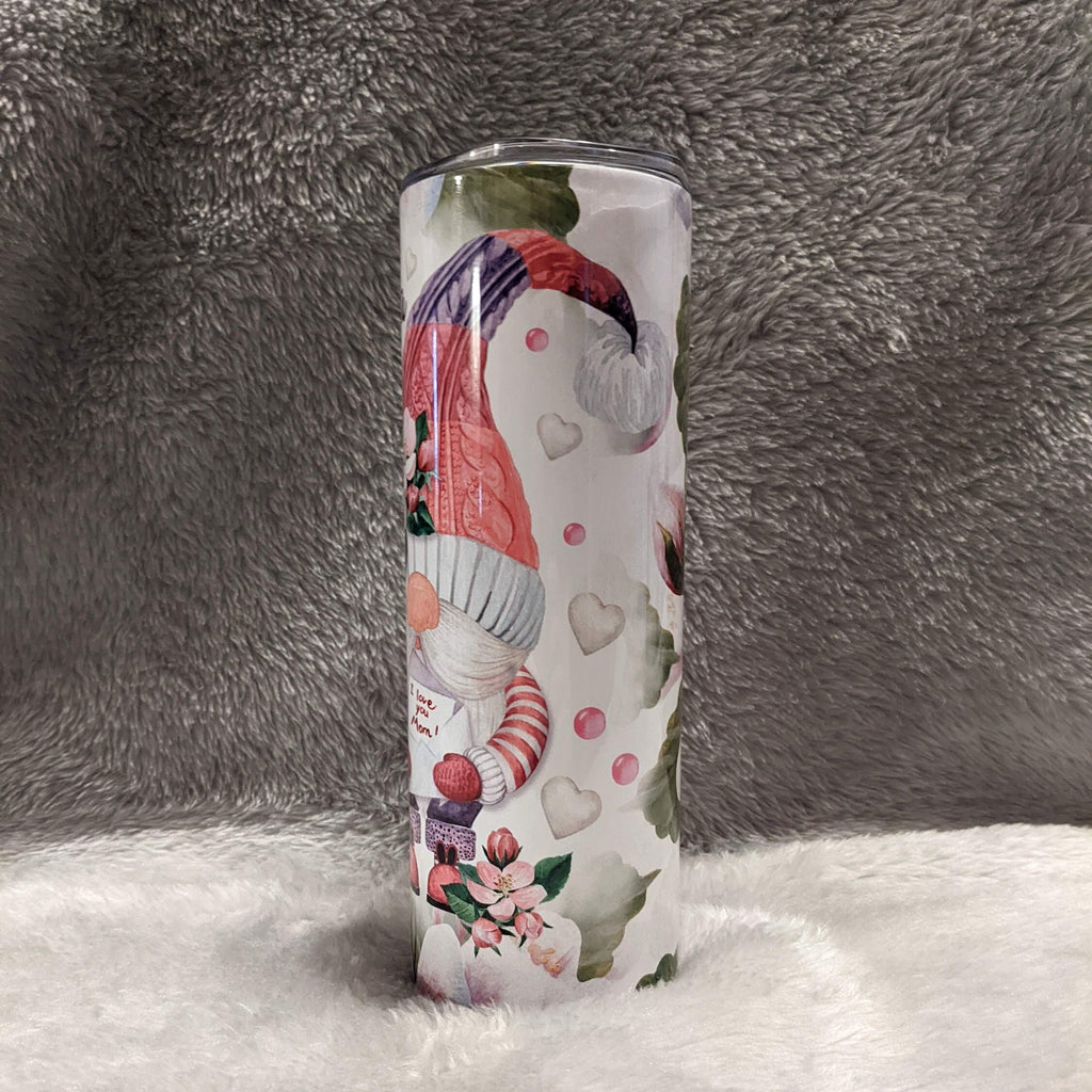 I Love You Mom Gnome Tumbler With A Gnome Holding A letter 20oz With Reusable Straw, Can Be Personalized