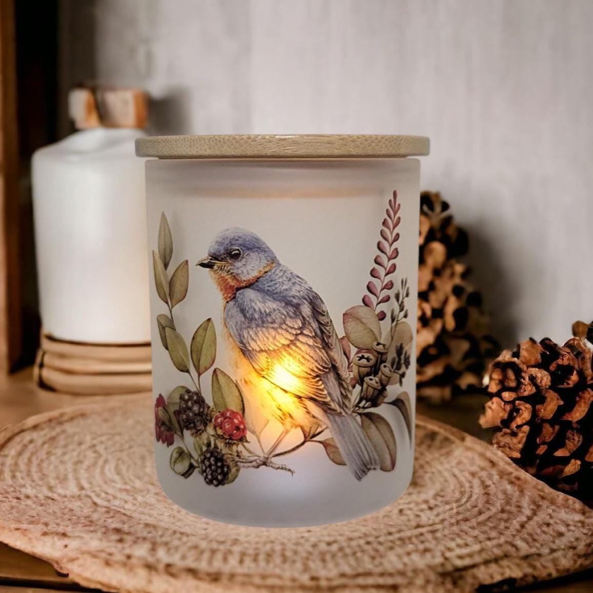 Blue Bird Candle Holder With A Battery Operated Flickering Tea Light