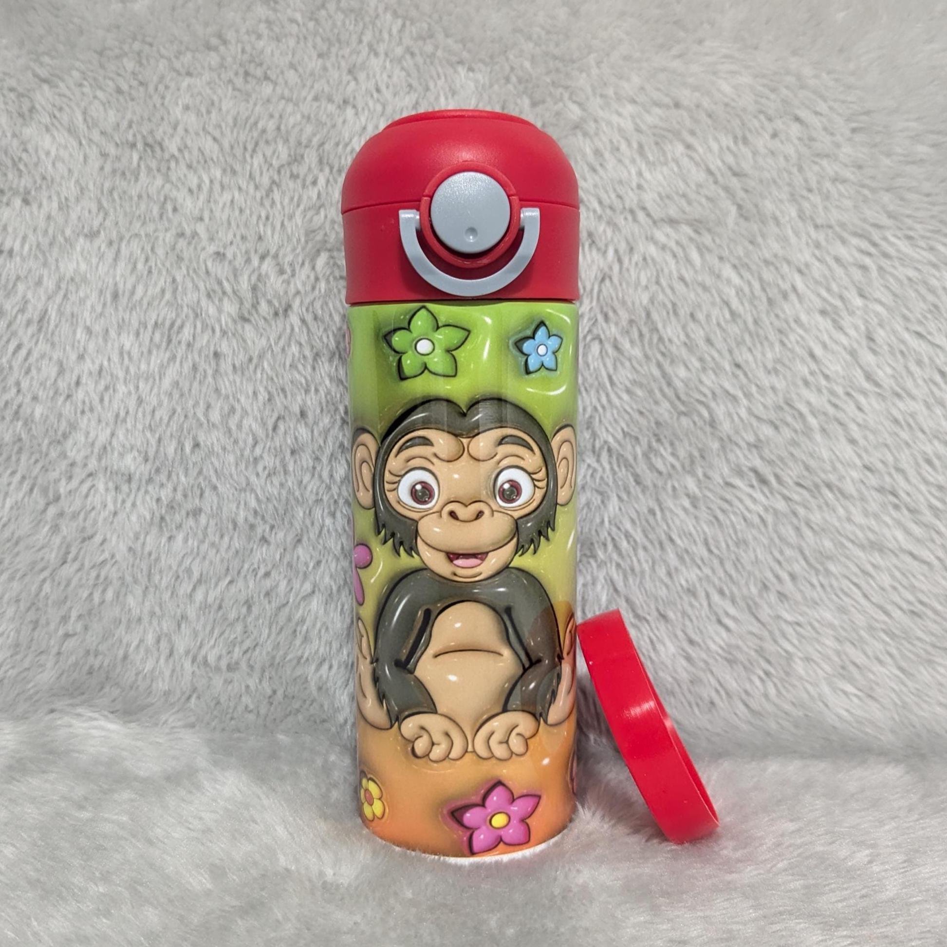 Kids Monkey Water Bottle 12oz With Reusable Straw Can Be Personalized