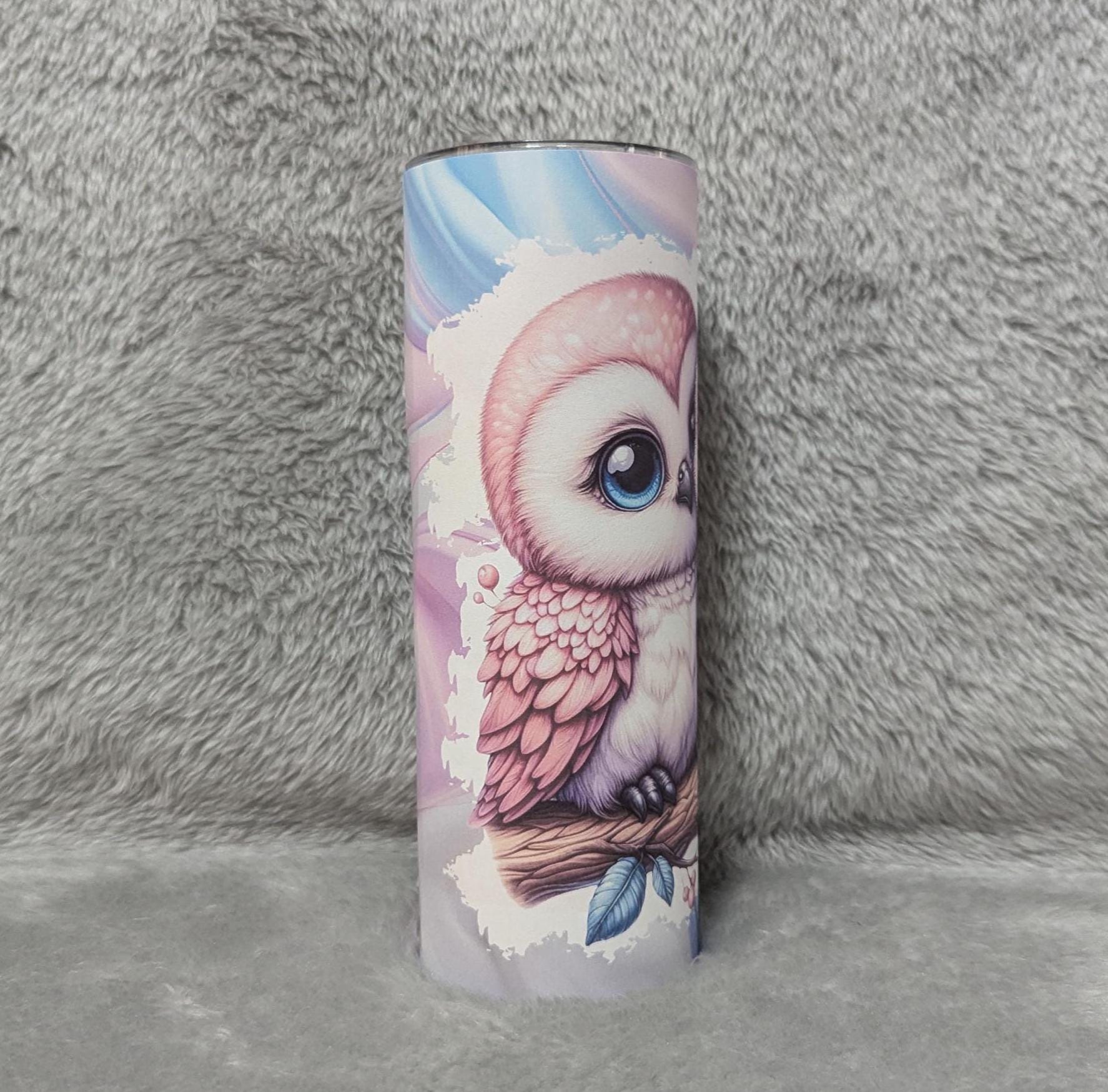Pretty Owl Tumbler 20oz With Reusable Straw, Can Be Personalized