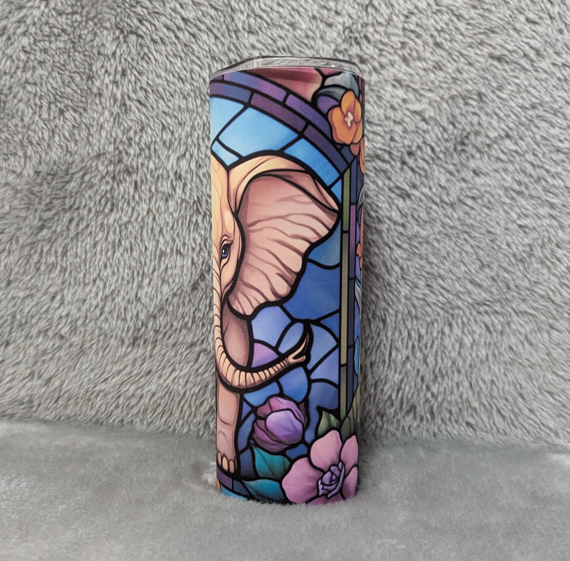 Elephant Tumbler with Stained Glass Design 20oz With Reusable Straw, Can Be Personalized