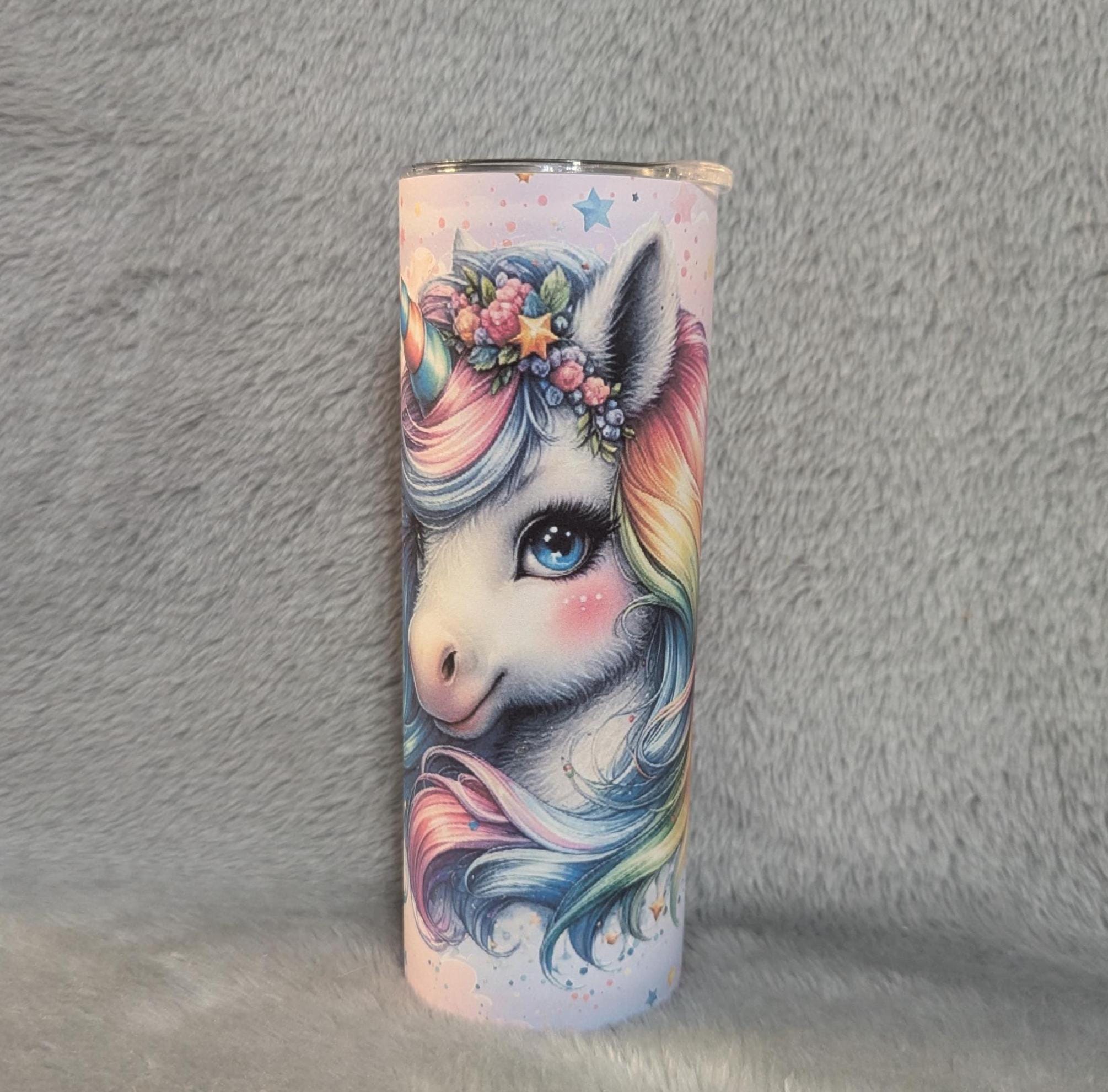 Colorful Unicorn Tumbler 20oz With Reusable Straw, Can Be Personalized