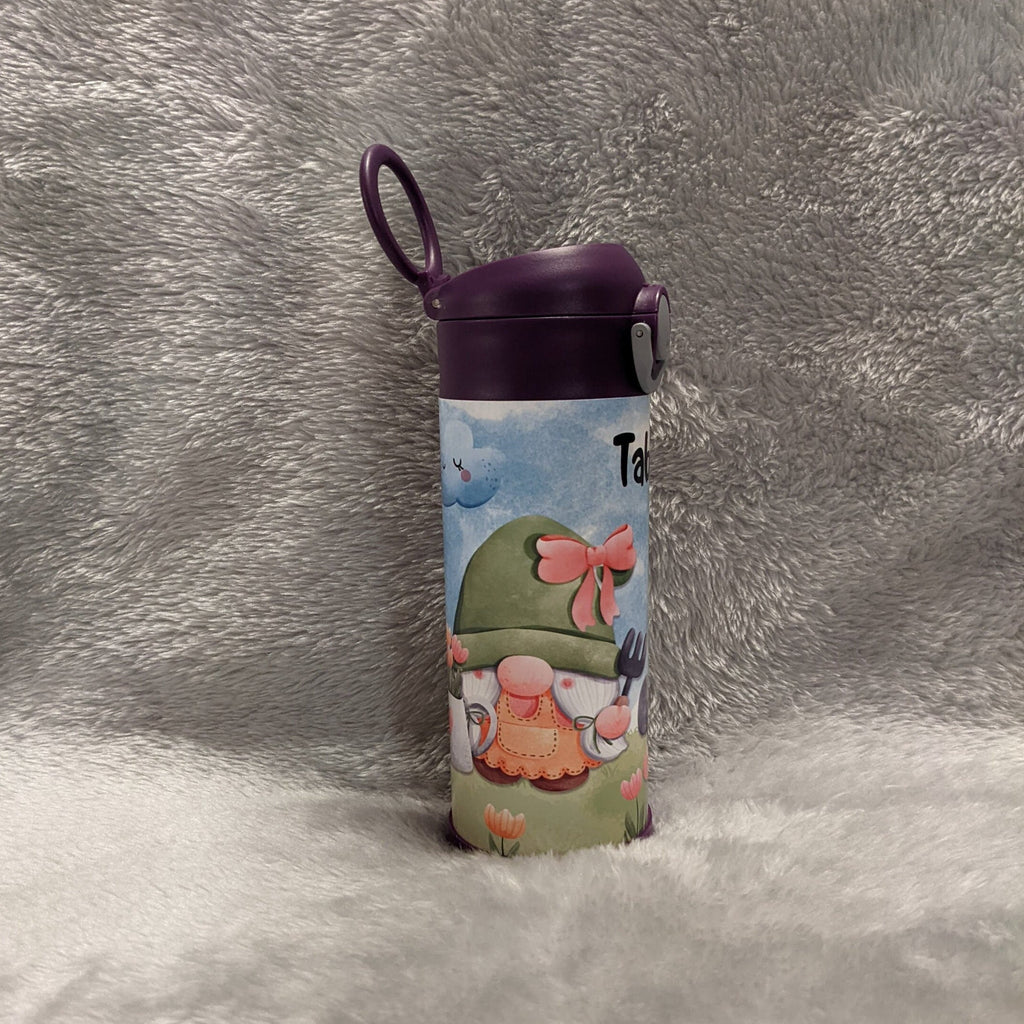 Kids Gnome Water Bottle 12oz With Reusable Straw Can Be Personalized