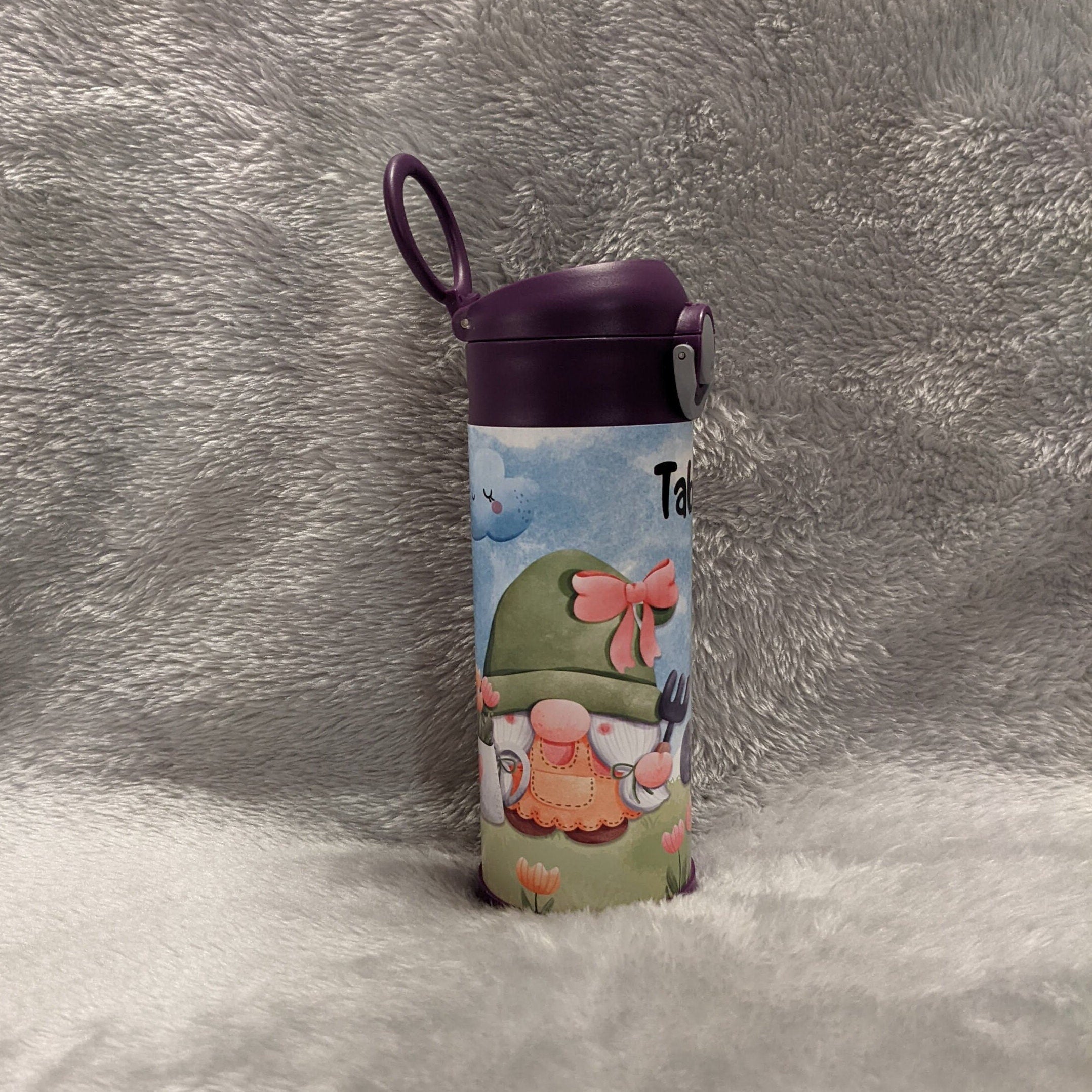 Kids Gnome Water Bottle 12oz With Reusable Straw Can Be Personalized