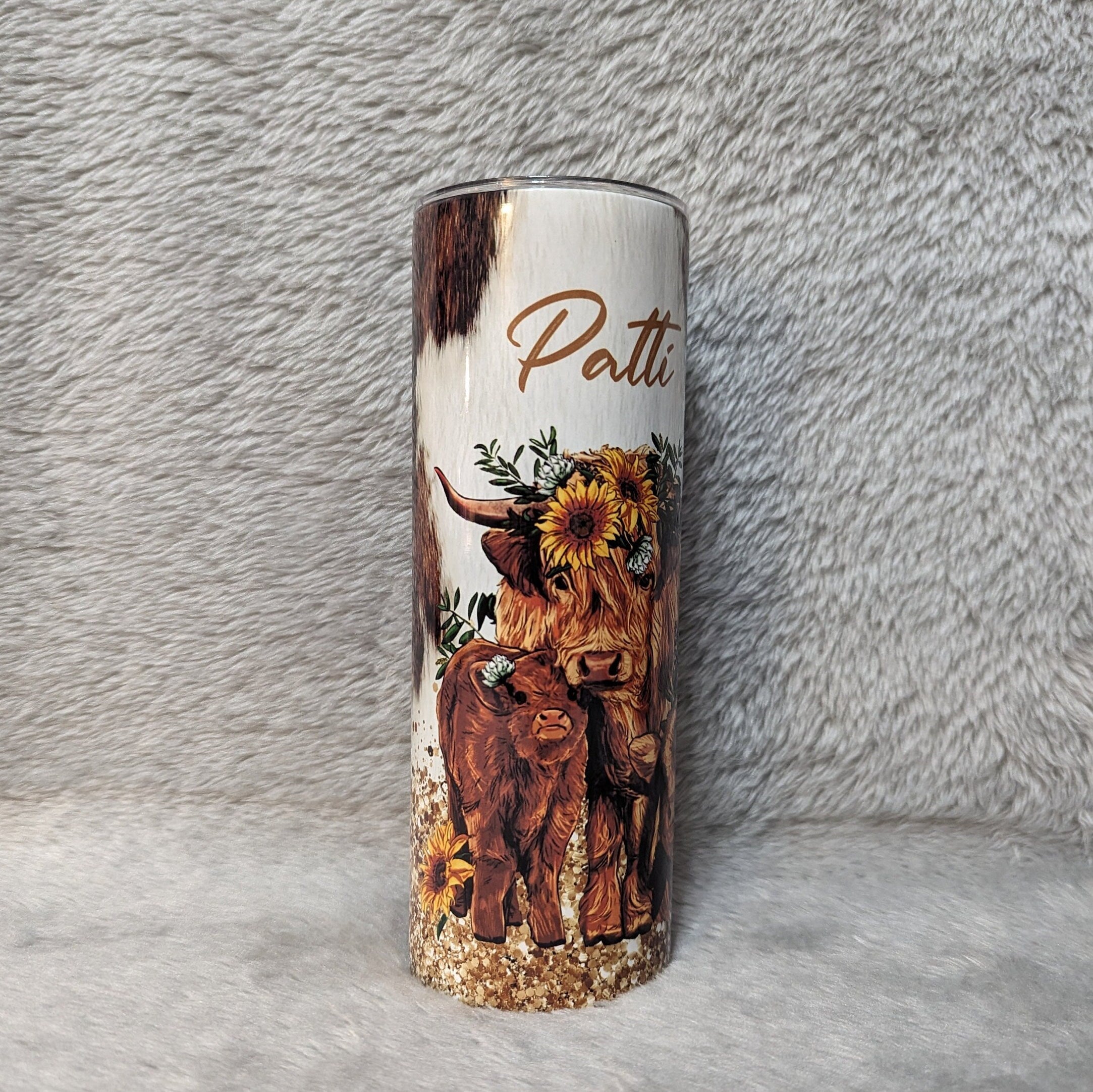 Highland Cow With Calves Tumbler 20oz With Reusable Straw, Can Be Personalized