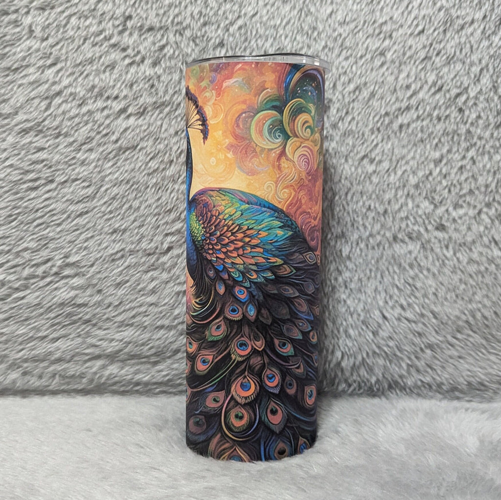 Elegant Peacock Tumbler 20oz With Reusable Straw, Can Be Personalized