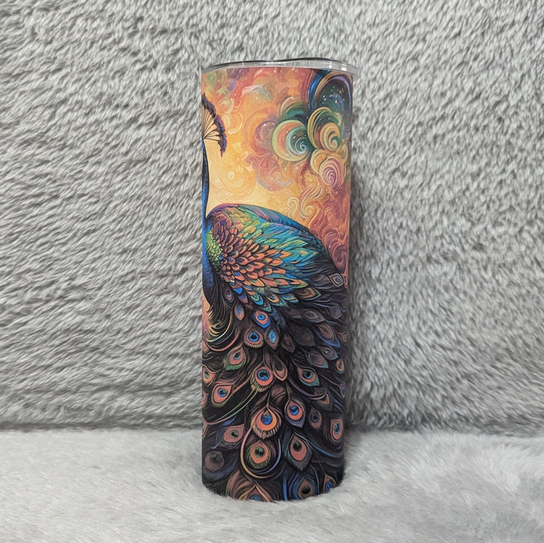 Elegant Peacock Tumbler 20oz With Reusable Straw, Can Be Personalized