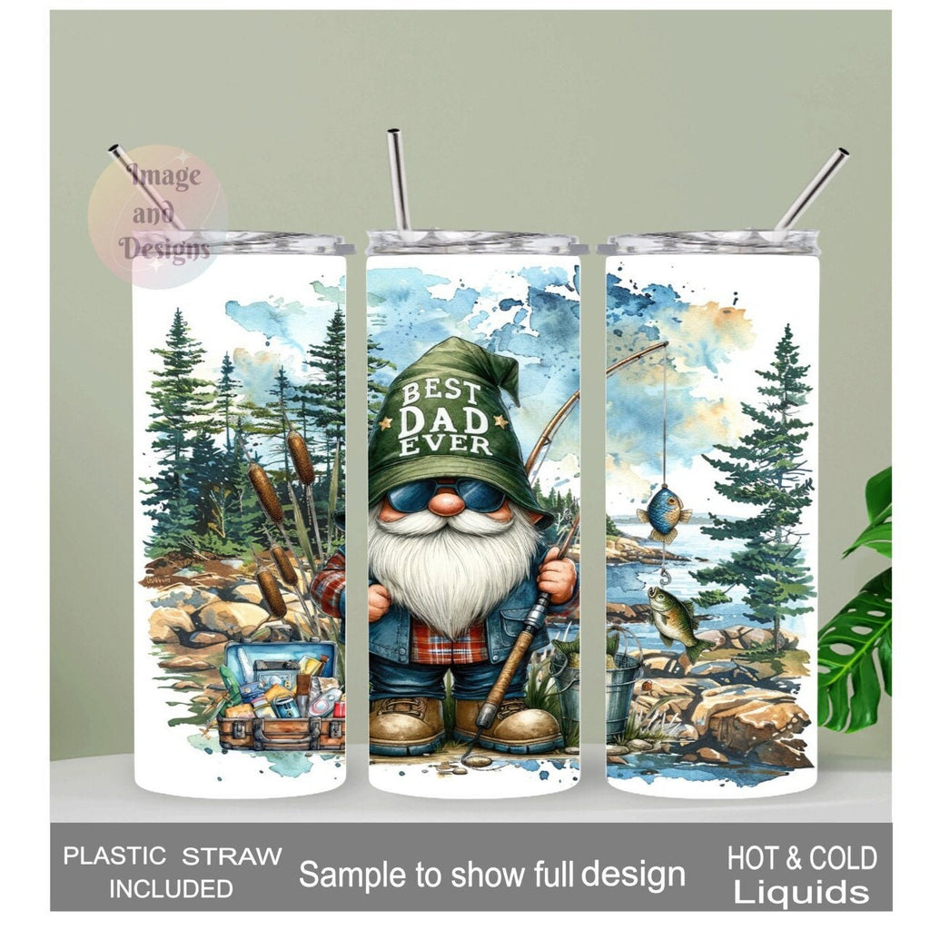 Best Dad Ever Fishing Gnome Tumbler 20oz With Reusable Straw, Can Be Personalized