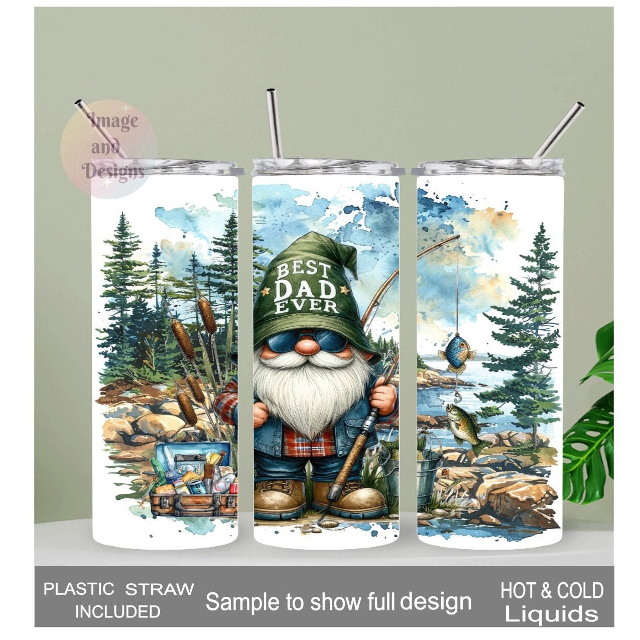 Best Dad Ever Fishing Gnome Tumbler 20oz With Reusable Straw, Can Be Personalized