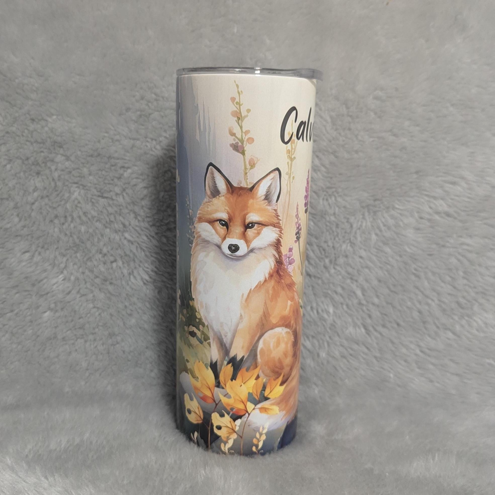 Fox Tumbler With A Family of Foxes 20oz With Reusable Straw, Can Be Personalized