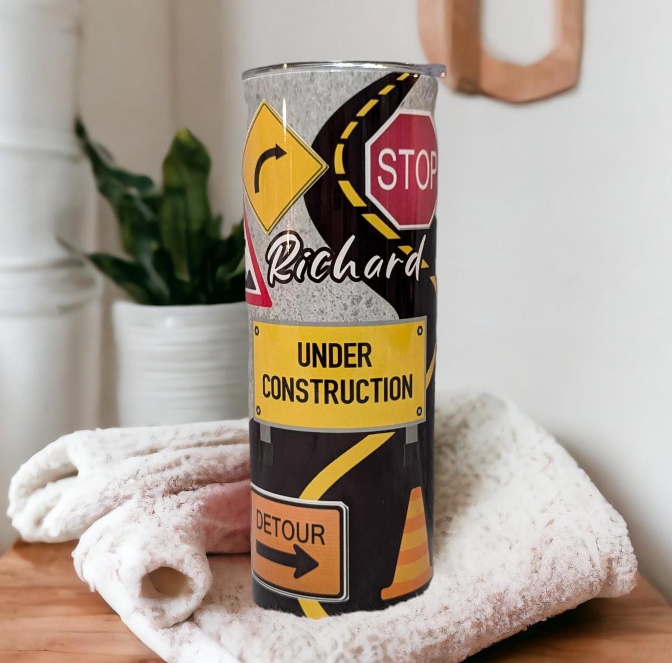 Construction Tumbler 20oz With Reusable Straw, Can Be Personalized