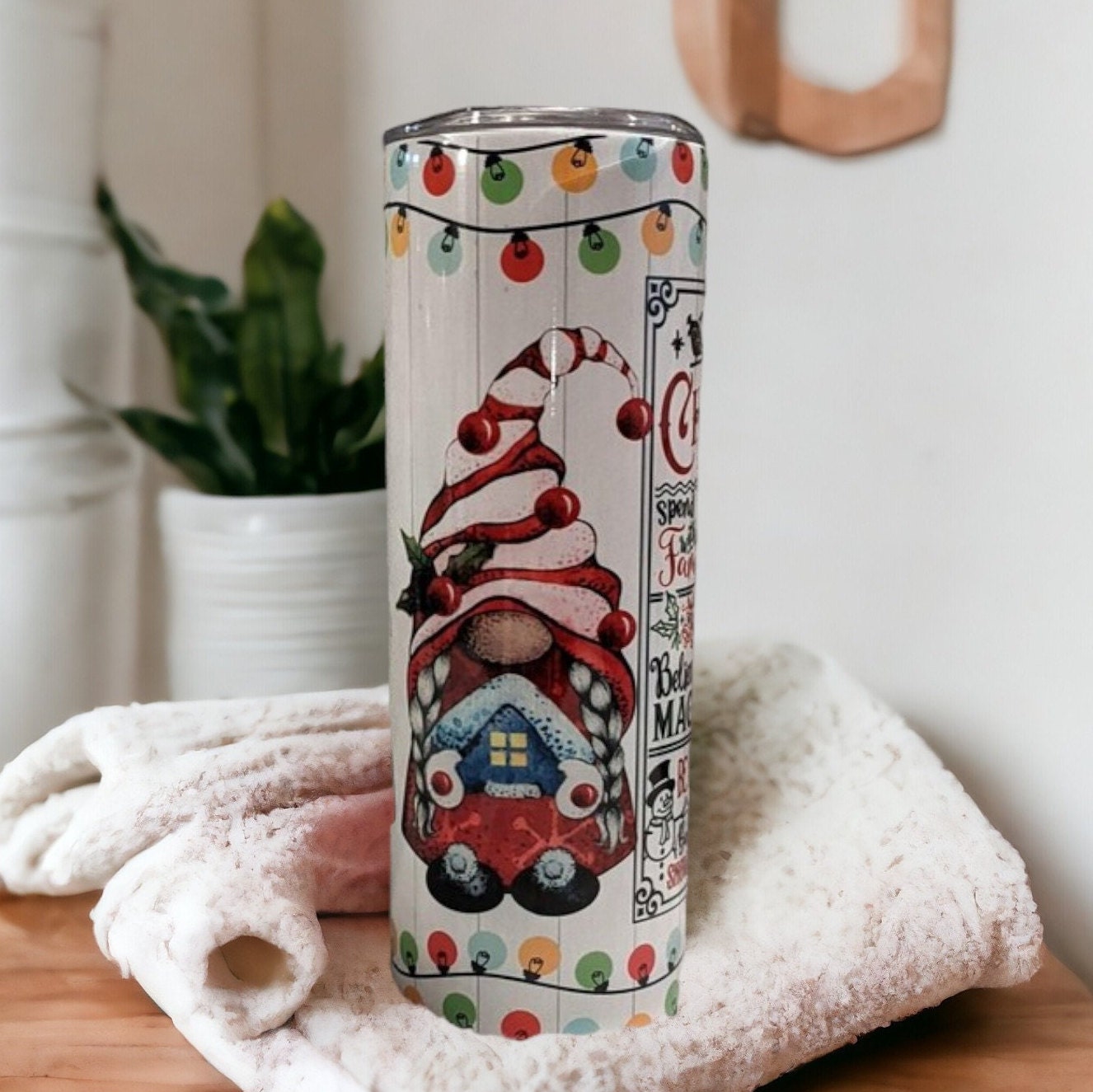 Christmas Rules Gnome Tumbler 20oz With Reusable Straw