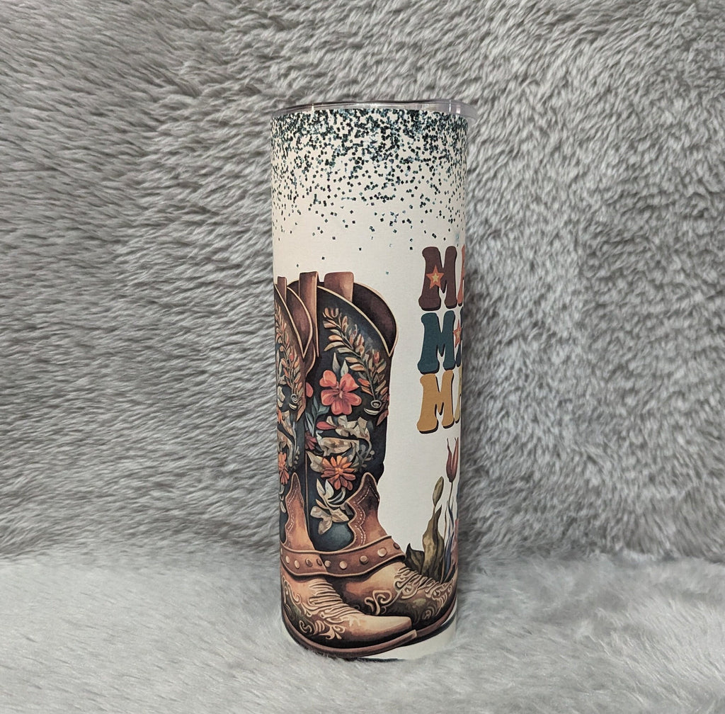 MAMA Tumbler with Cowgirl Boots and Glitter Design 20oz With Reusable Straw