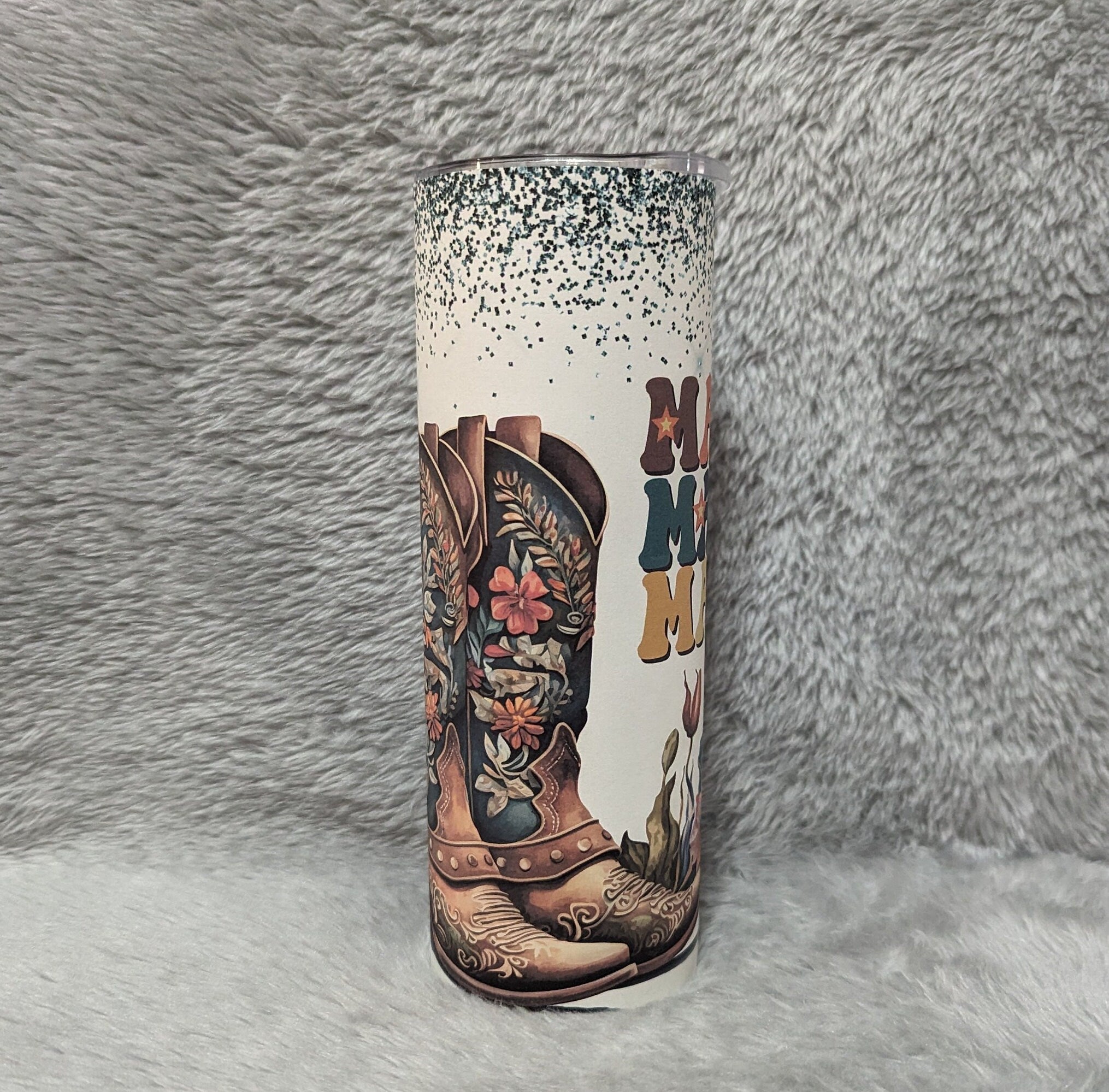 MAMA Tumbler with Cowgirl Boots and Glitter Design 20oz With Reusable Straw