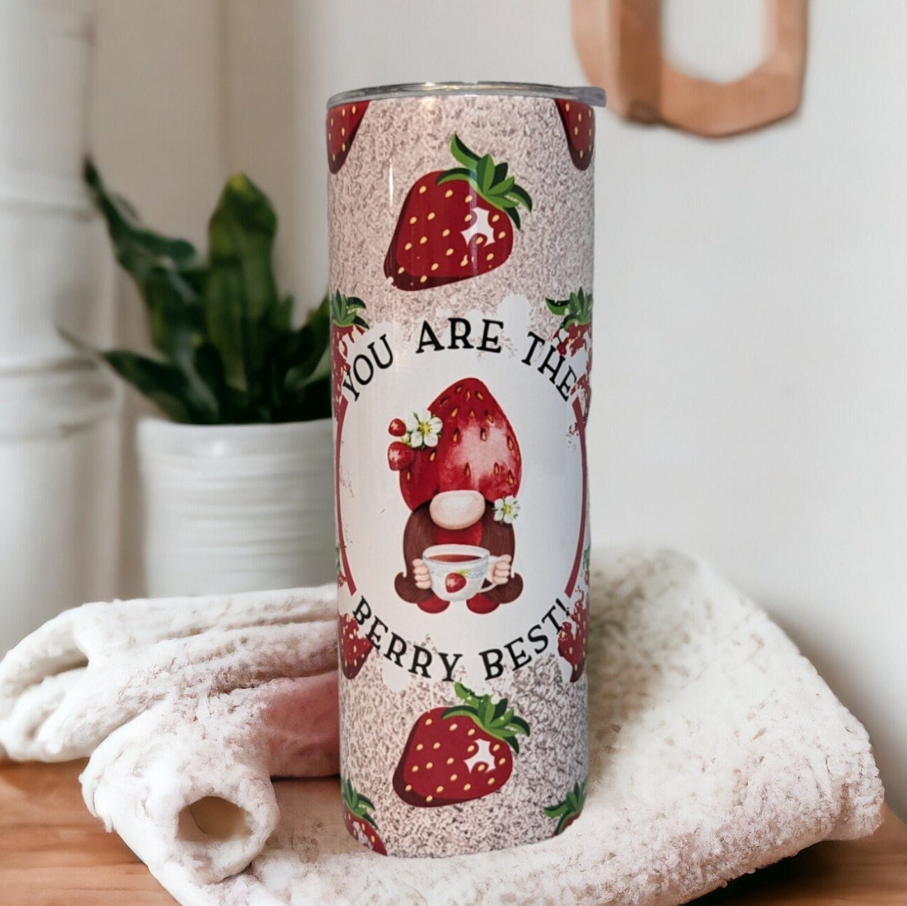 Strawberry Gnome Tumbler 20oz With Reusable Straw