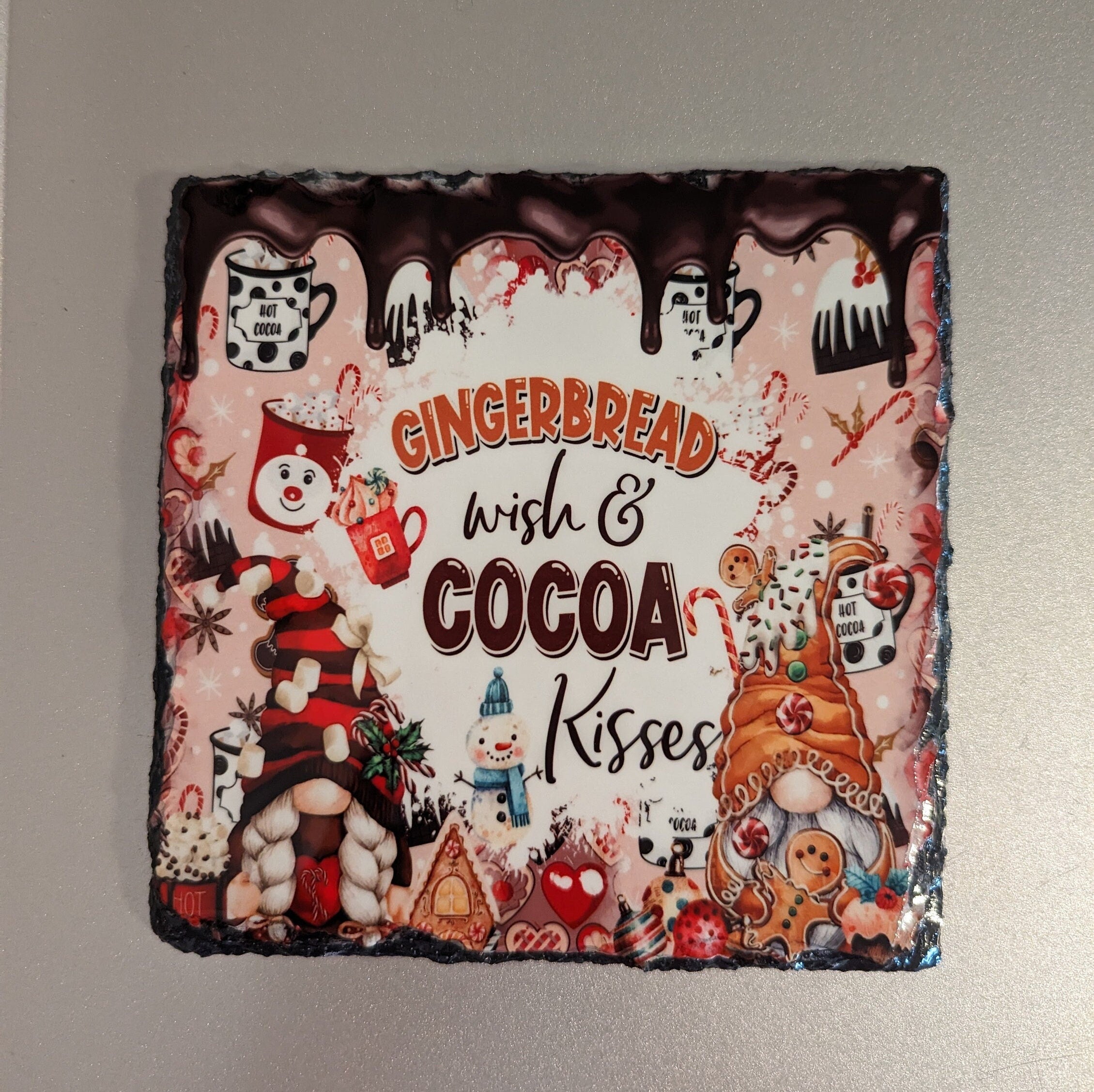 Slate Gnome Picture Gingerbread Wish and Cocoa Kisses With Display Legs