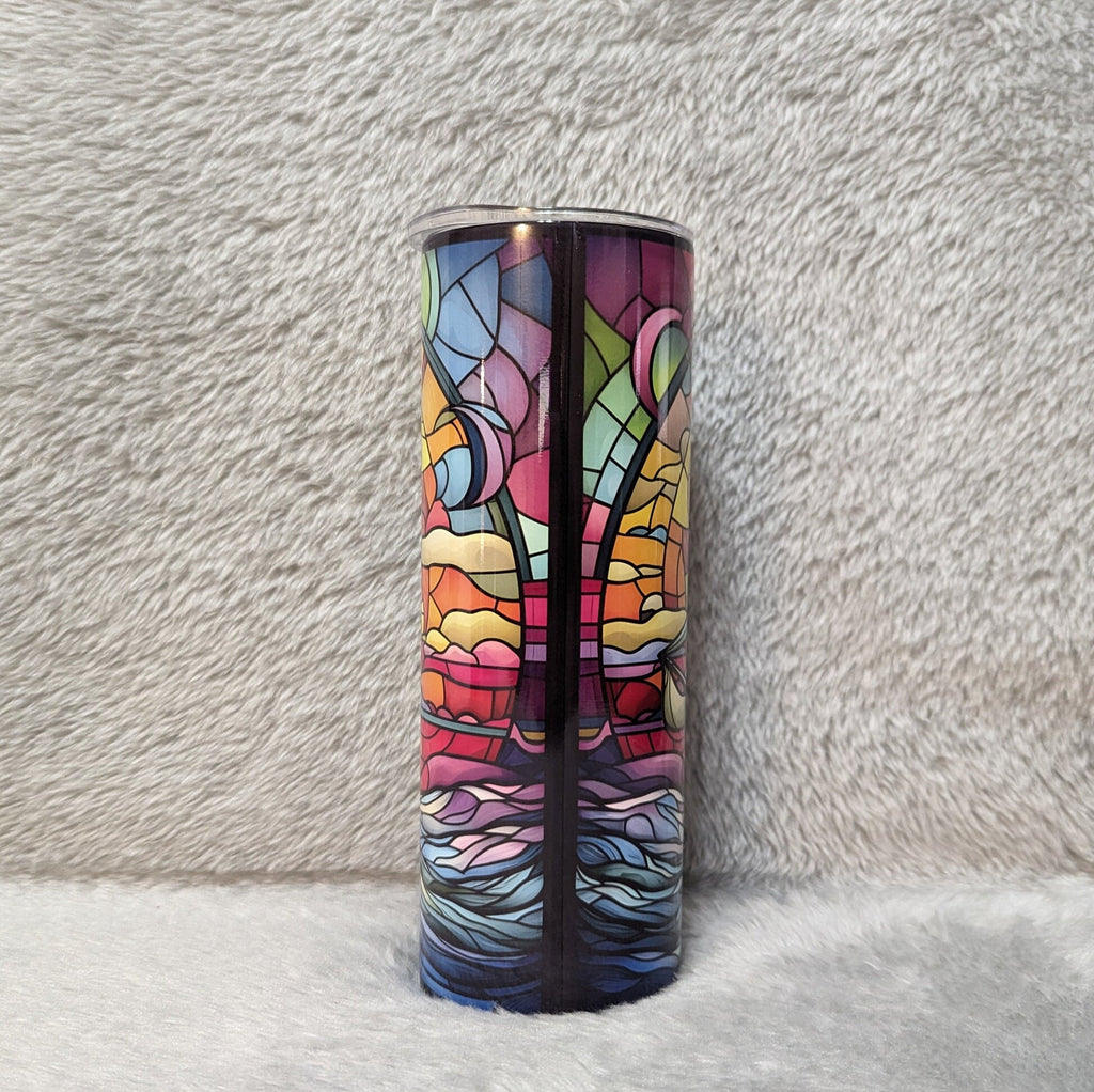 Sailboat Ship Tumbler with Stained Glass Design, 20oz With Reusable Straw