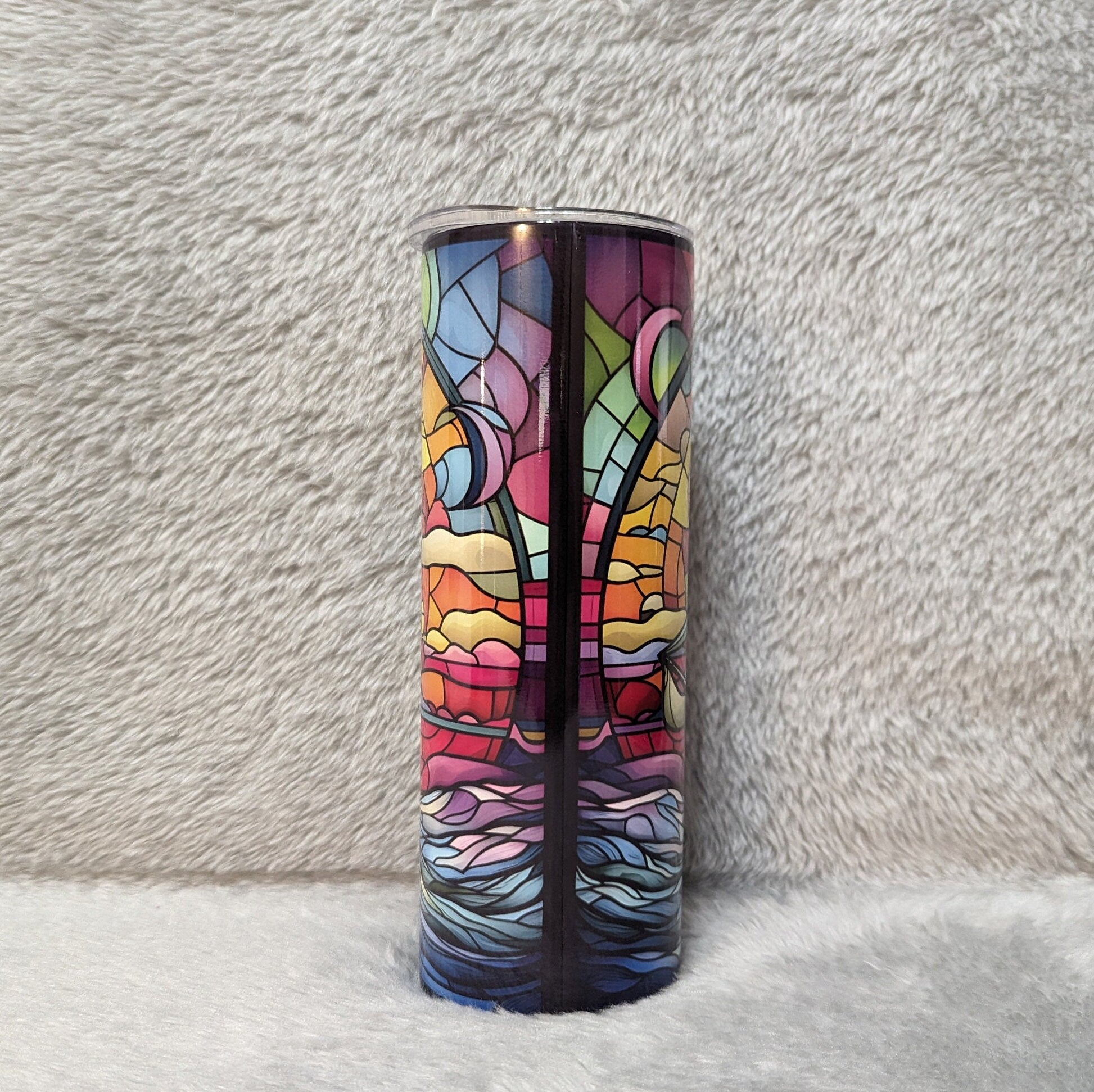 Sailboat Ship Tumbler with Stained Glass Design, 20oz With Reusable Straw