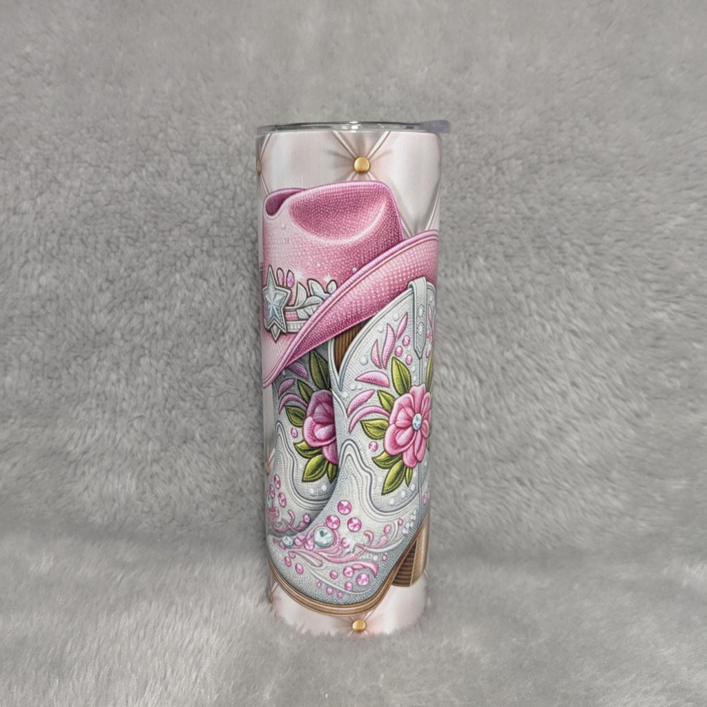 Cowgirl Boots and Bling Tumbler 20oz With Reusable Straw, Can Be Personalized